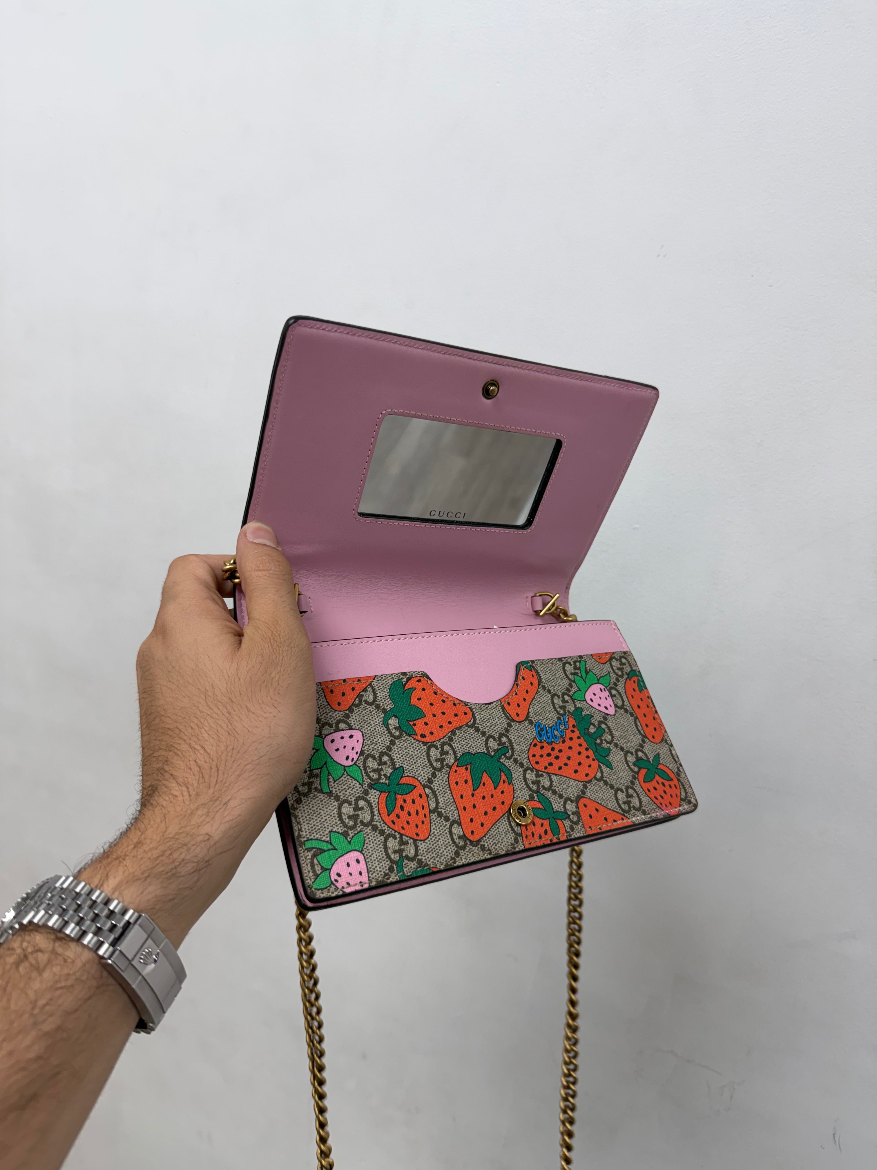 Gucci Zumi Strawberry Print Monogram Bag