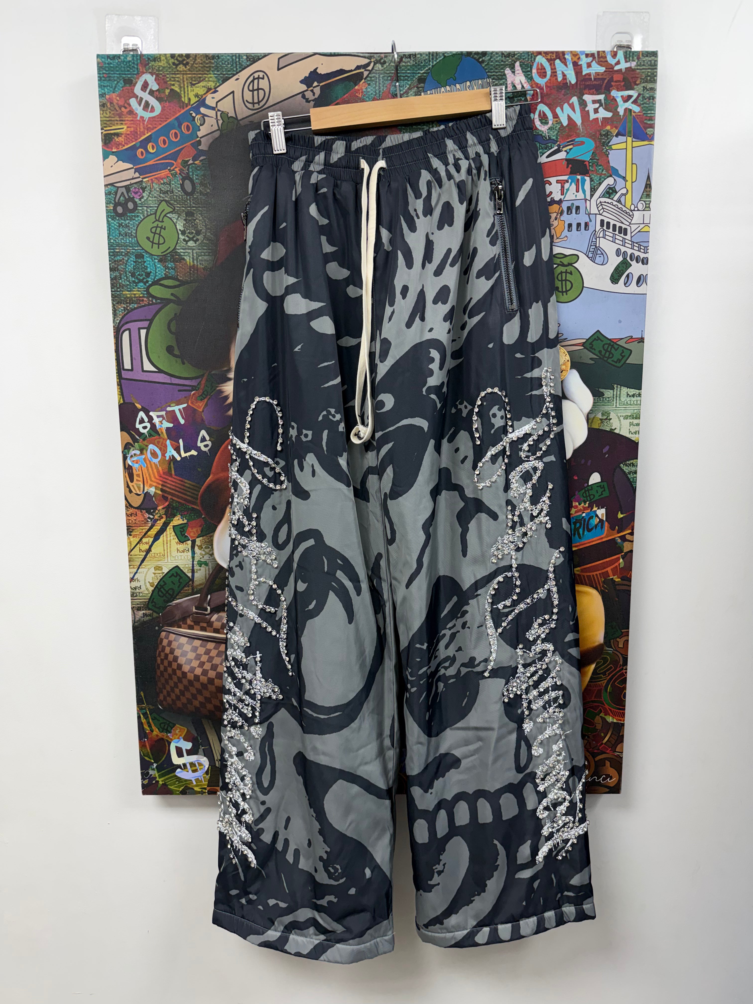 Lost Intricacy Grey Nylon Rhinestone Track Pants