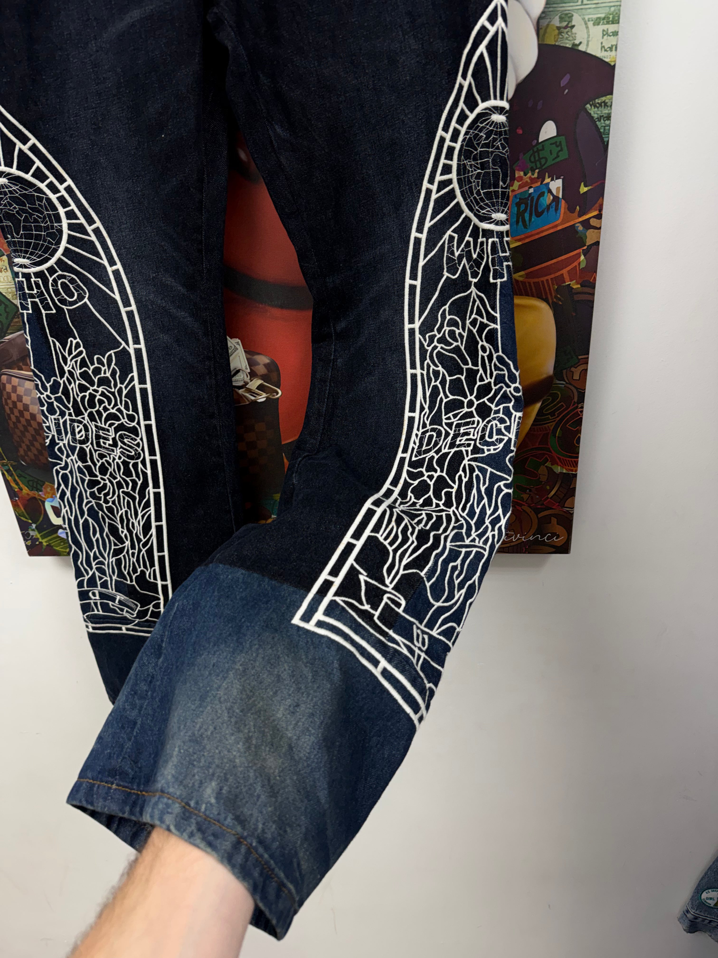 Who Decides War Navy White Embroidered Side Western Jeans