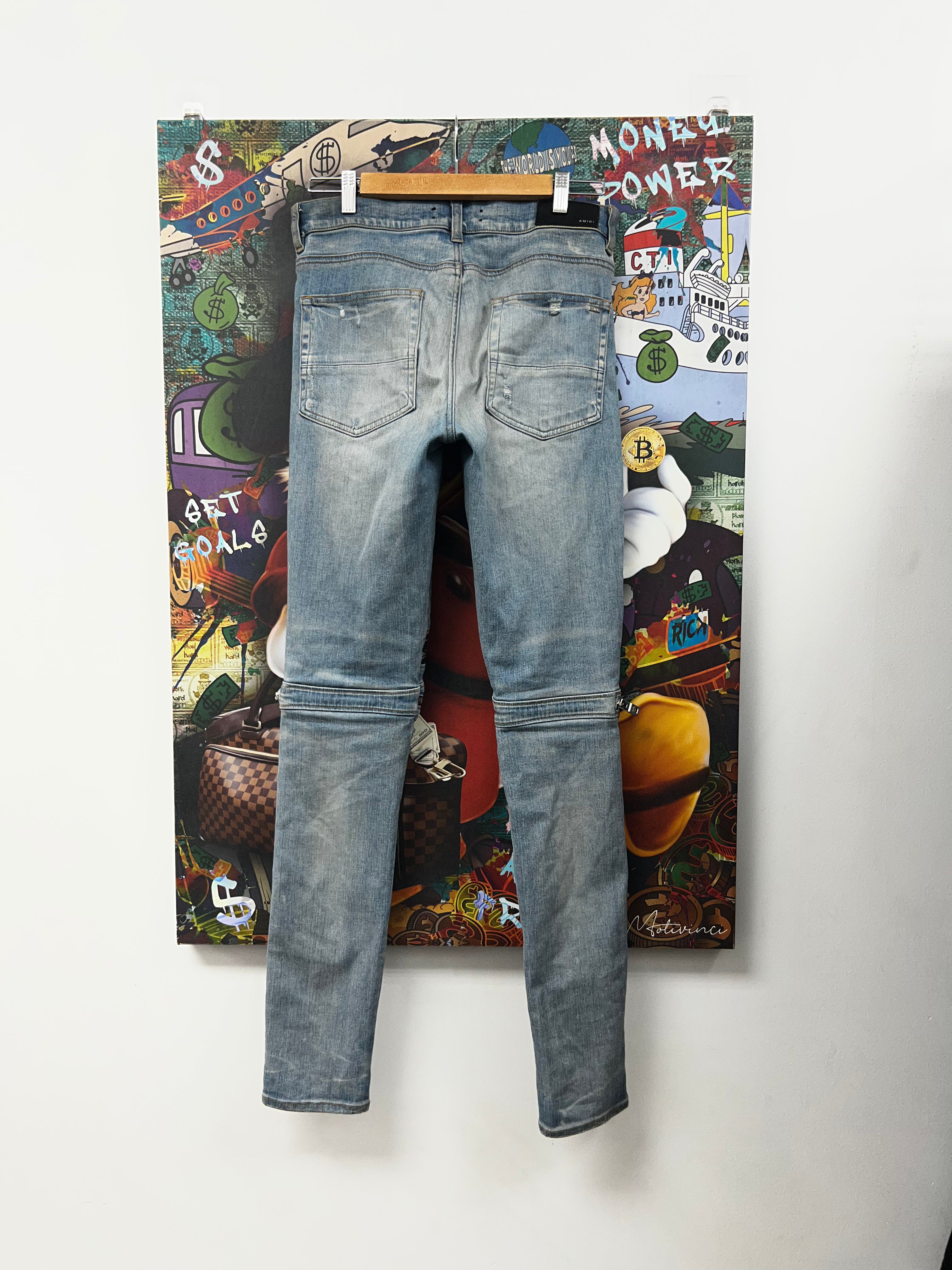 Amiri MX2 Light Wash Orange Blue Patch Jeans