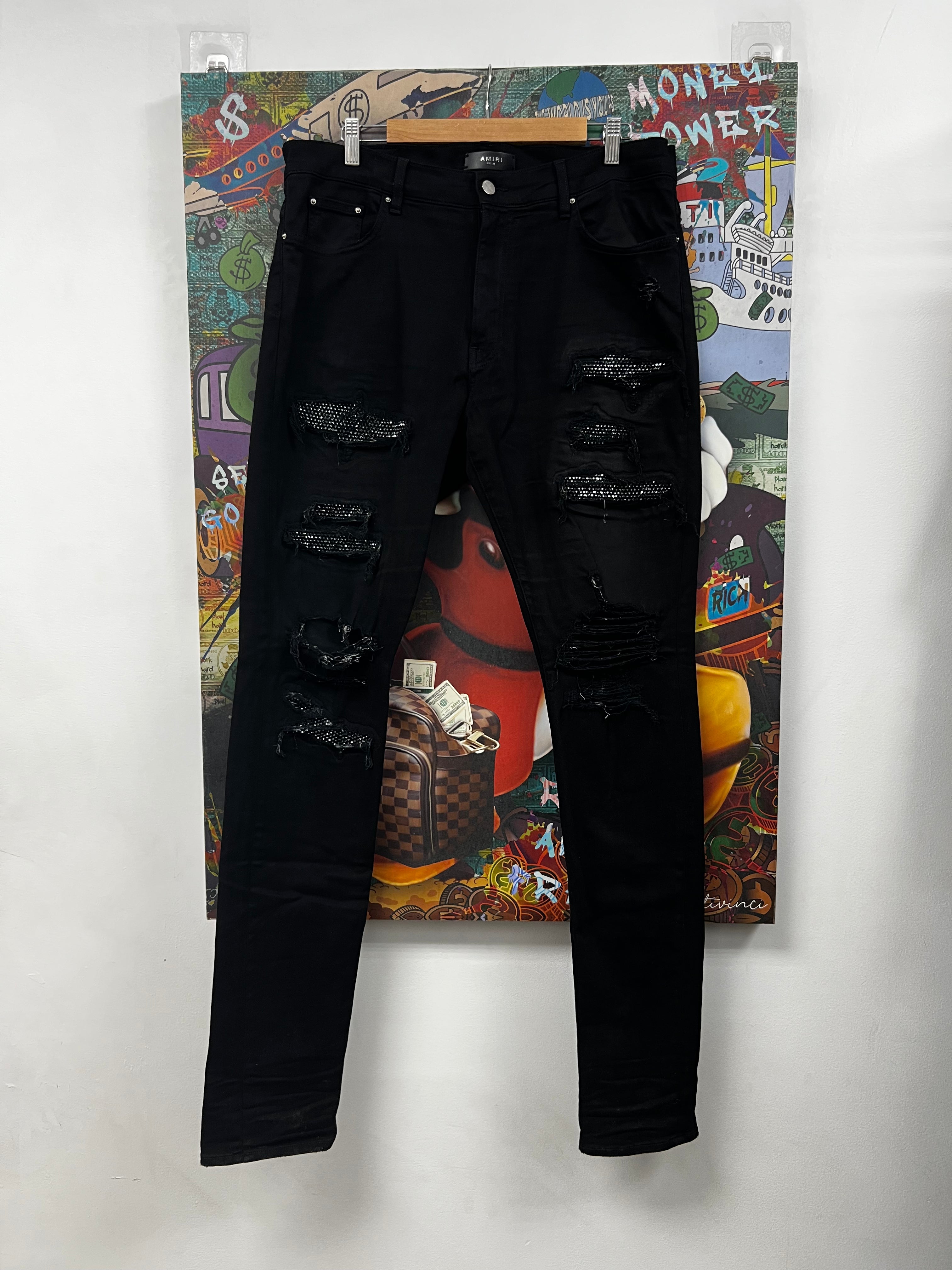 Amiri Black Crystal Swarovski Thrasher Jeans