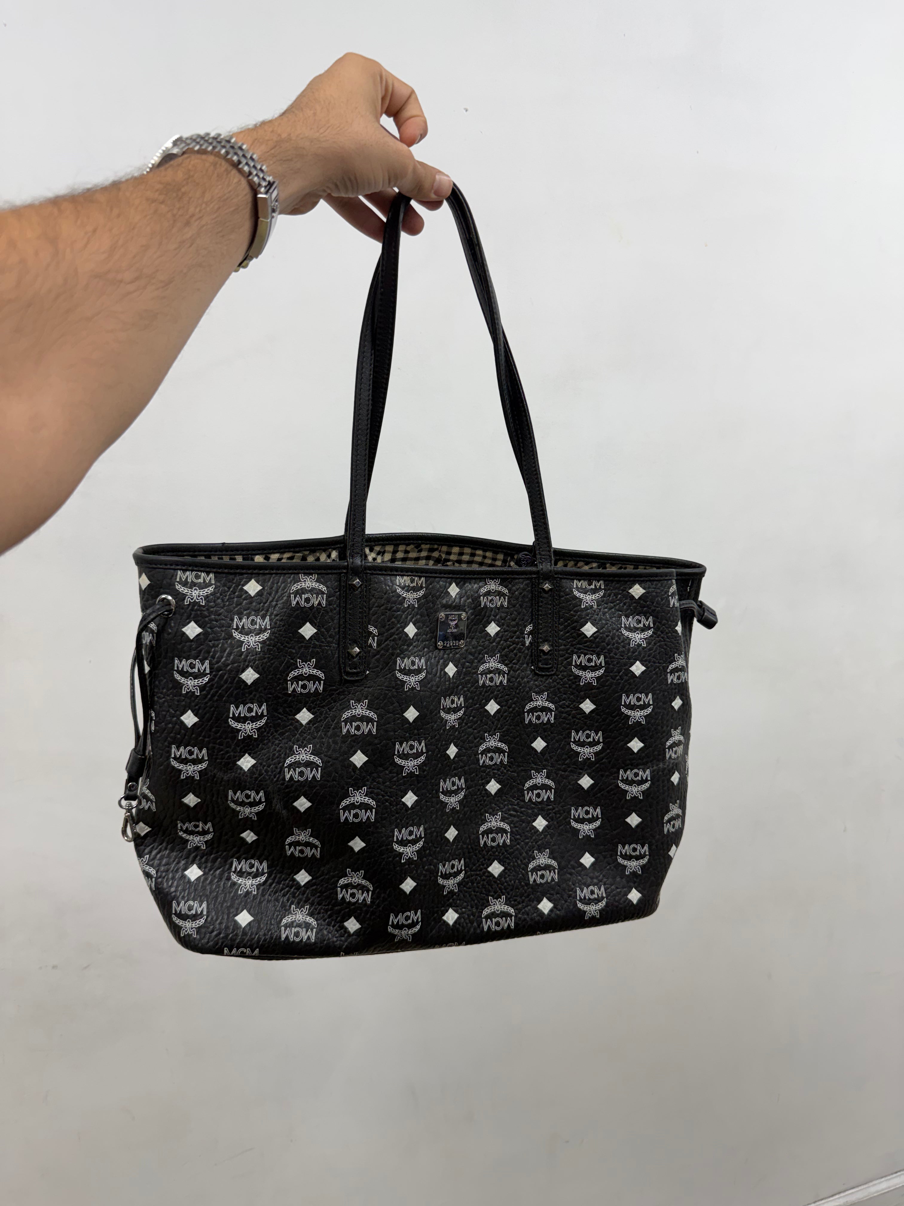 MCM Black White Monogram Tote Bag