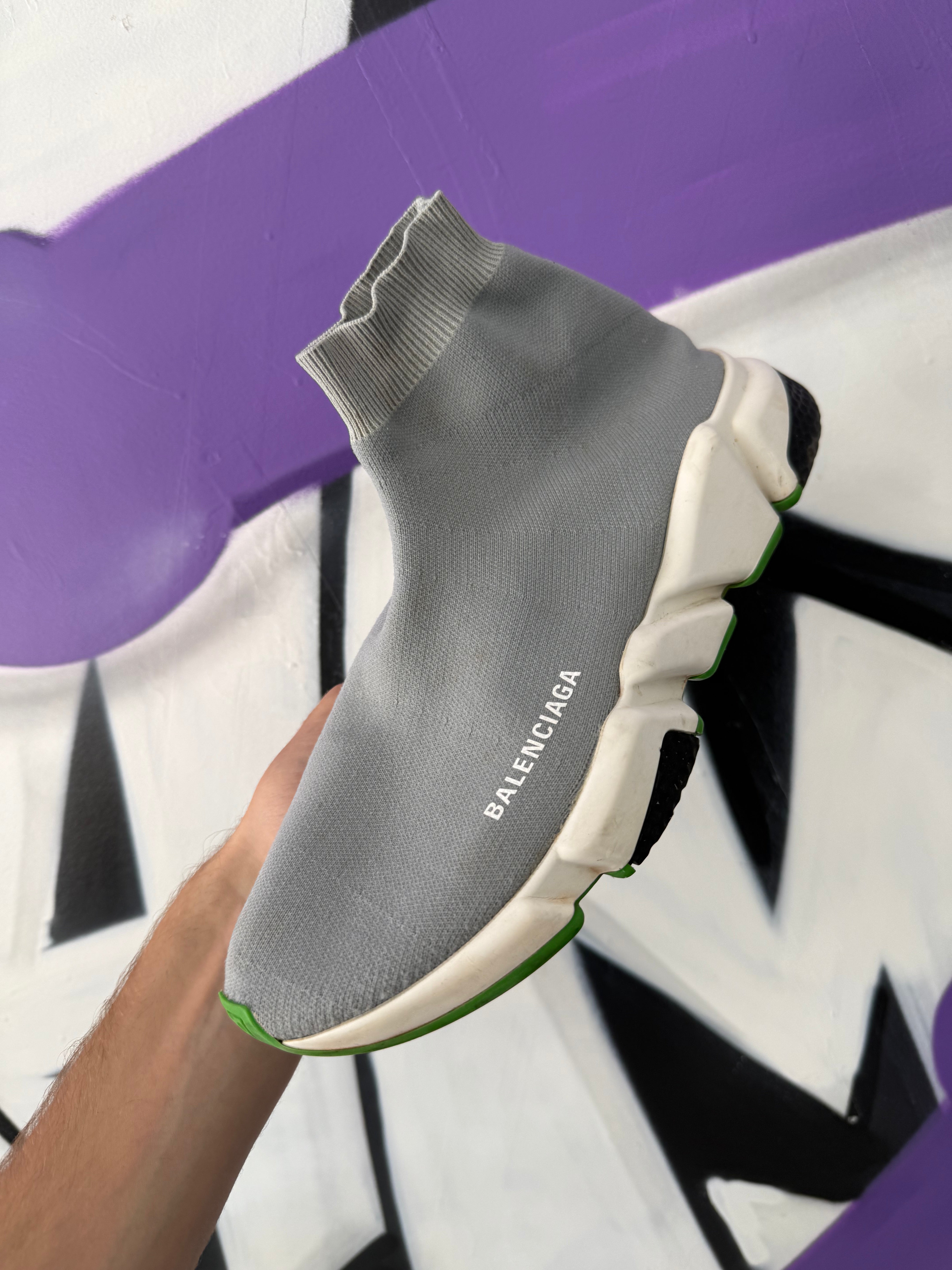 Balenciaga Speed Trainer Grey White Green Used No Box