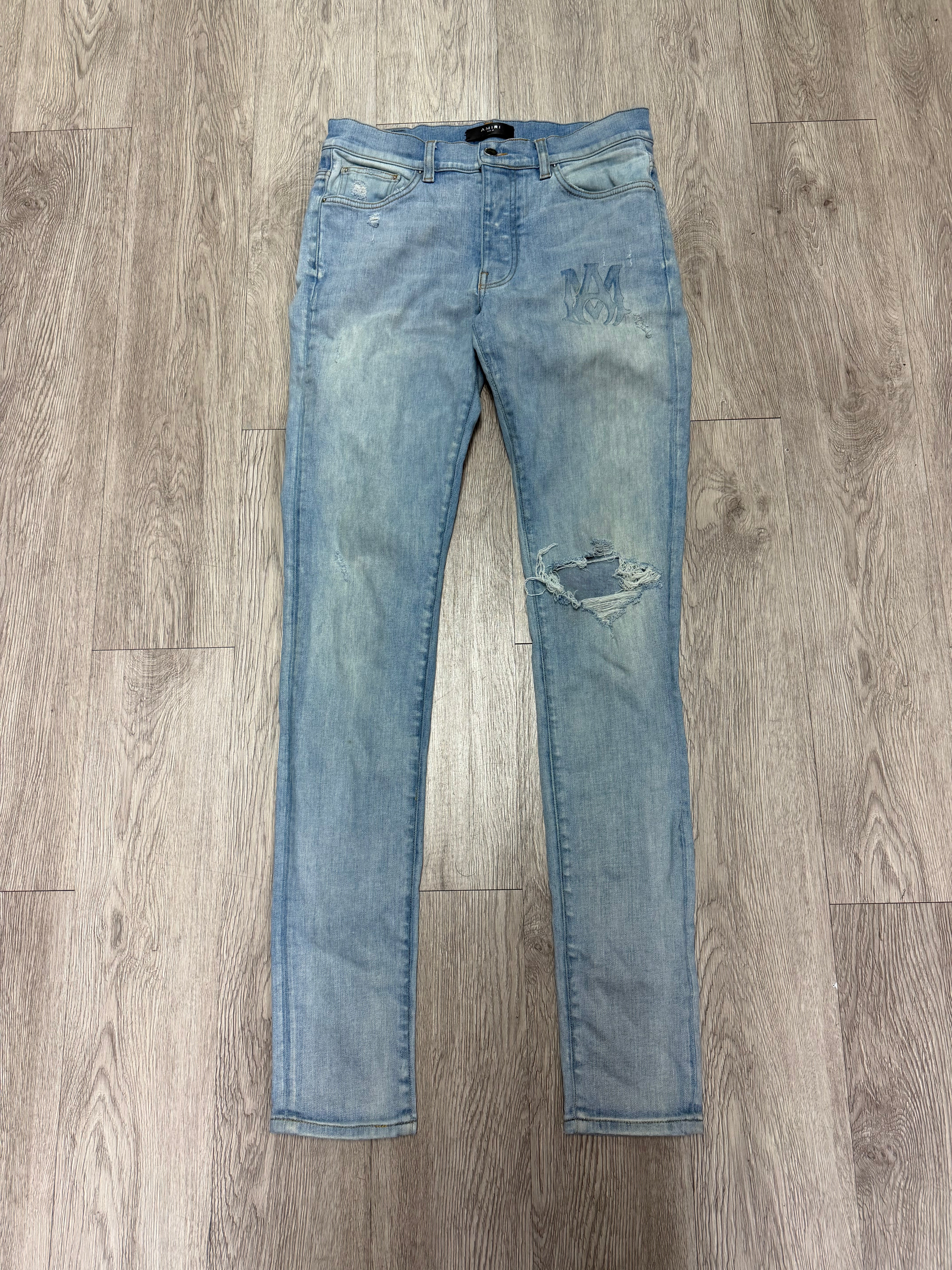 Amiri Light Wash MA Baby Blue Drip Jeans