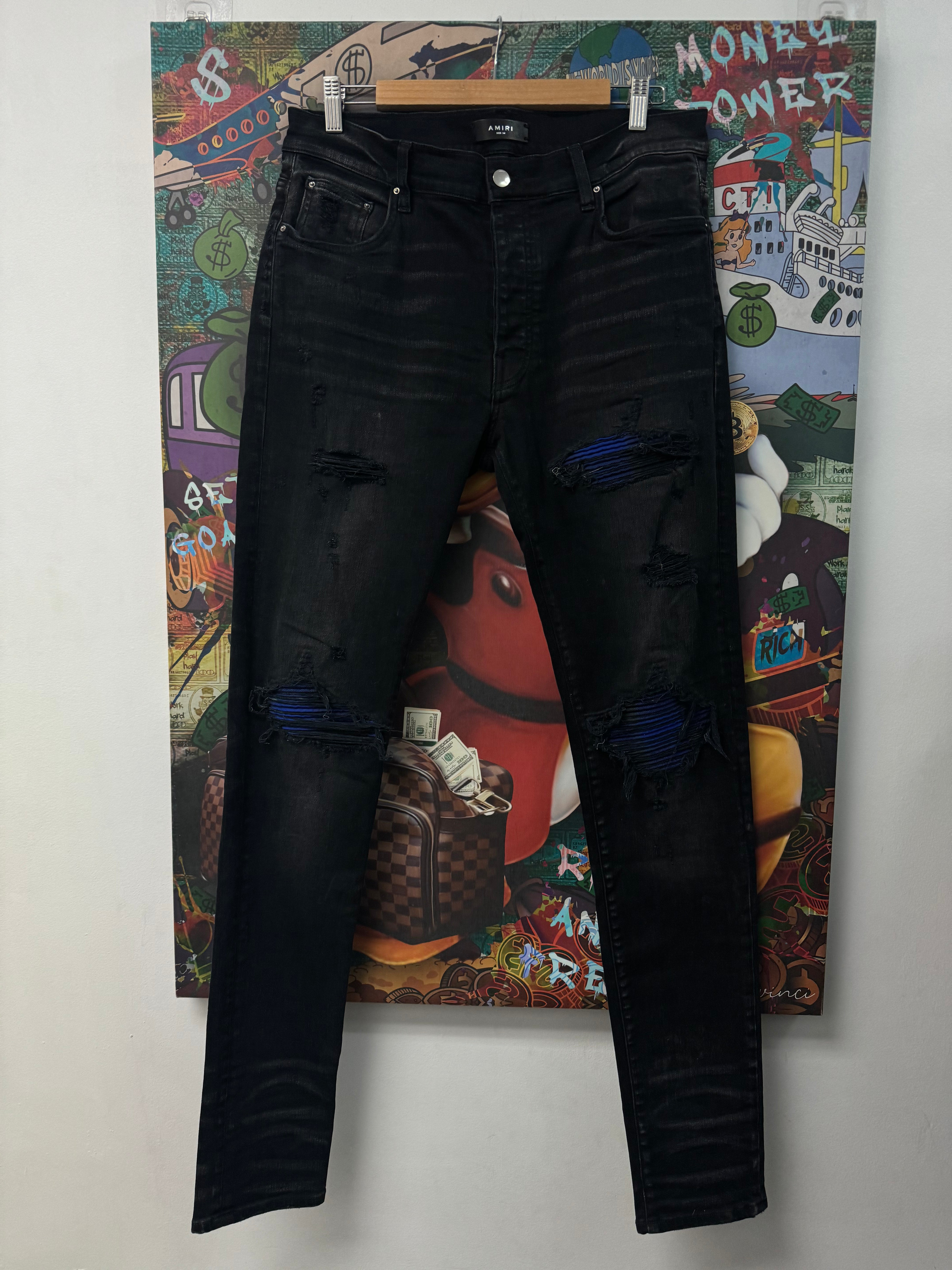 Amiri Mx1 Black Blue Plaid Jeans
