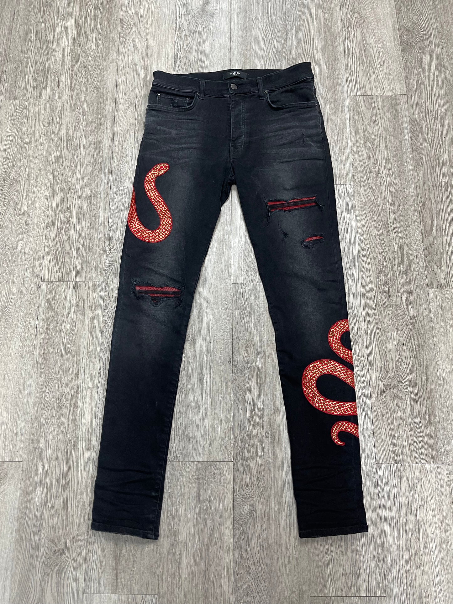 Amiri Black Red Snake Lunar Year Jeans