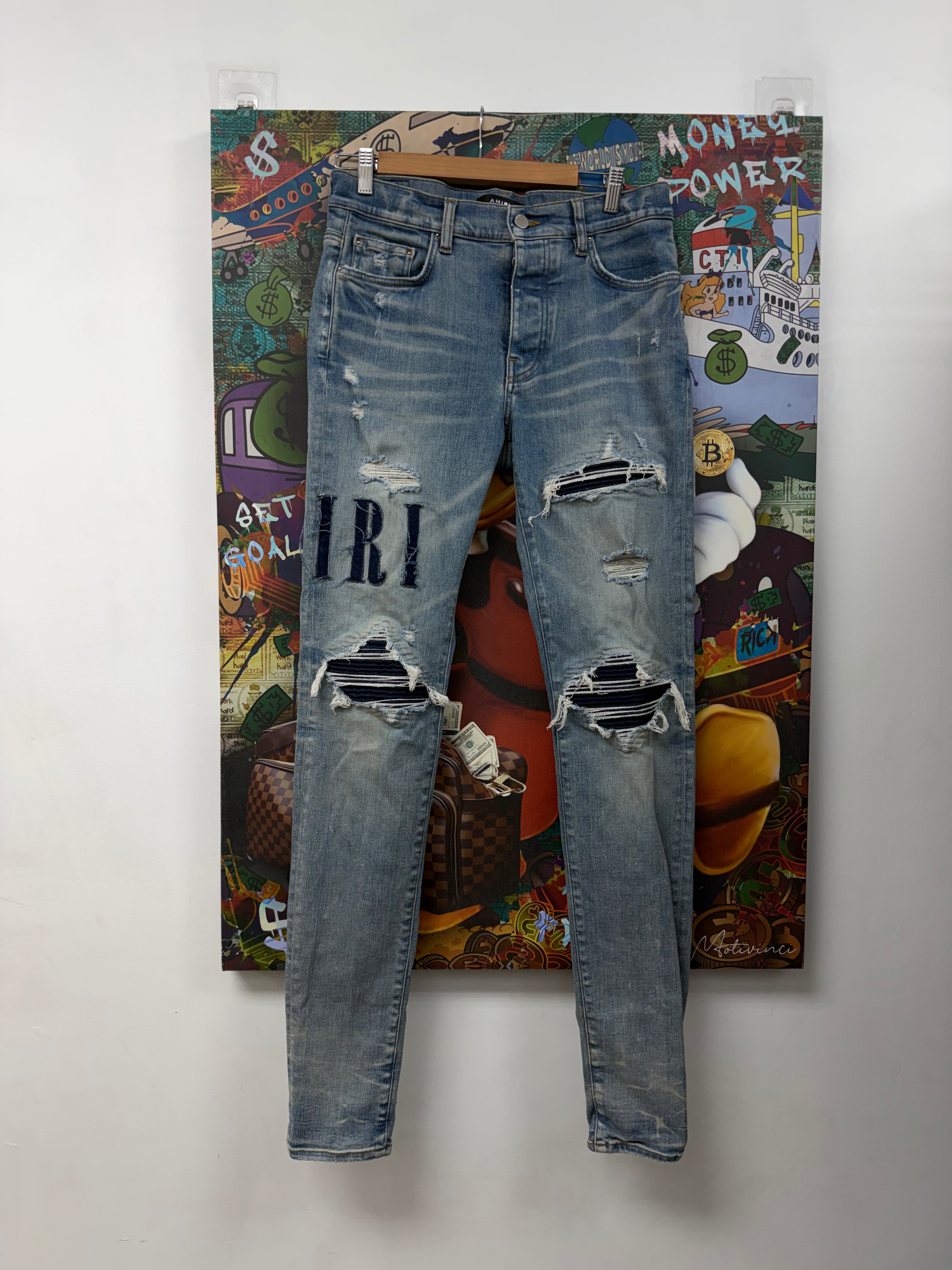 Amiri Light Wash Denim Side Logo Jeans