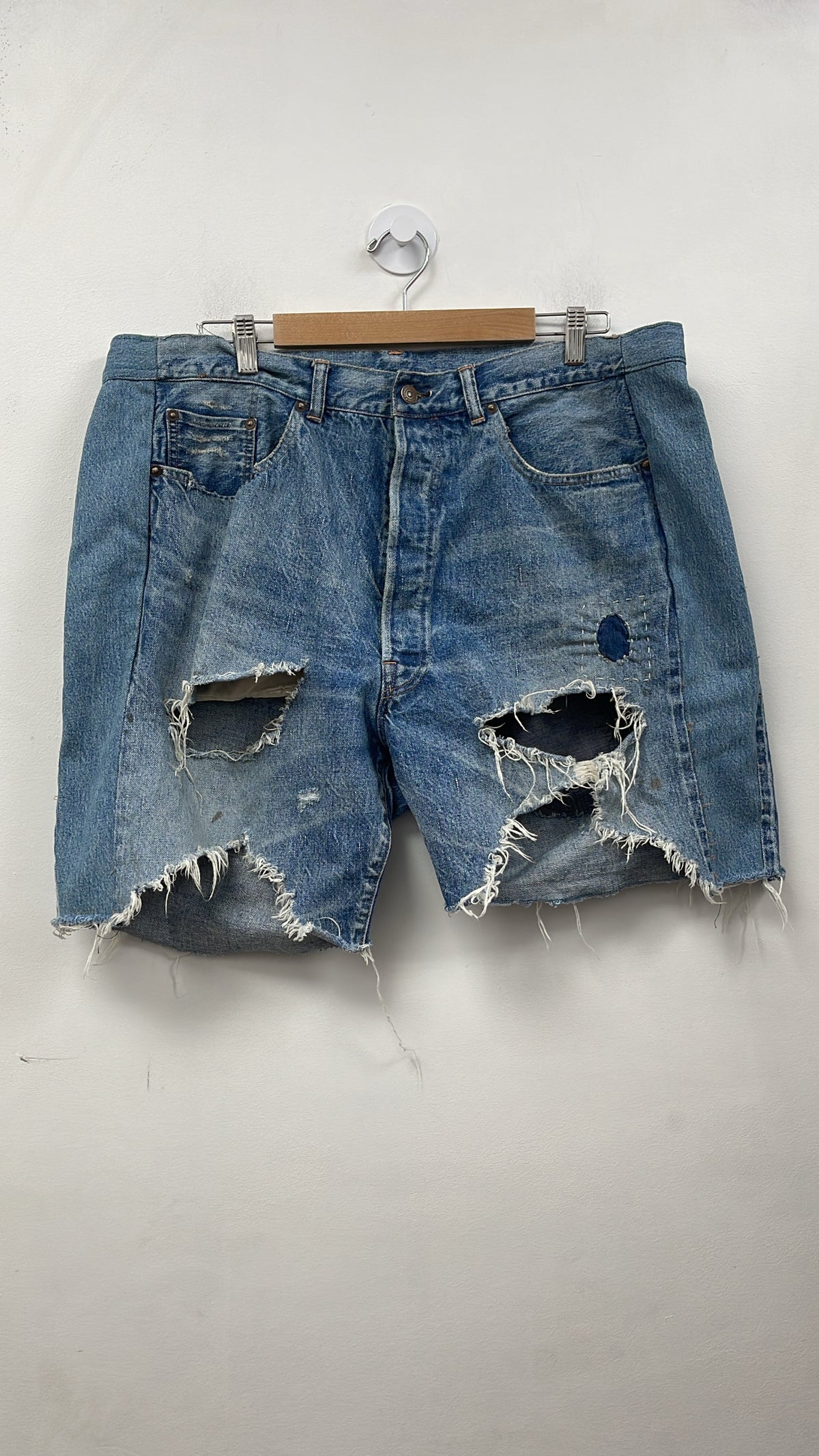 Saint Michael Light Wash Distressed Jean Shorts (Altered Waist Fits 36)