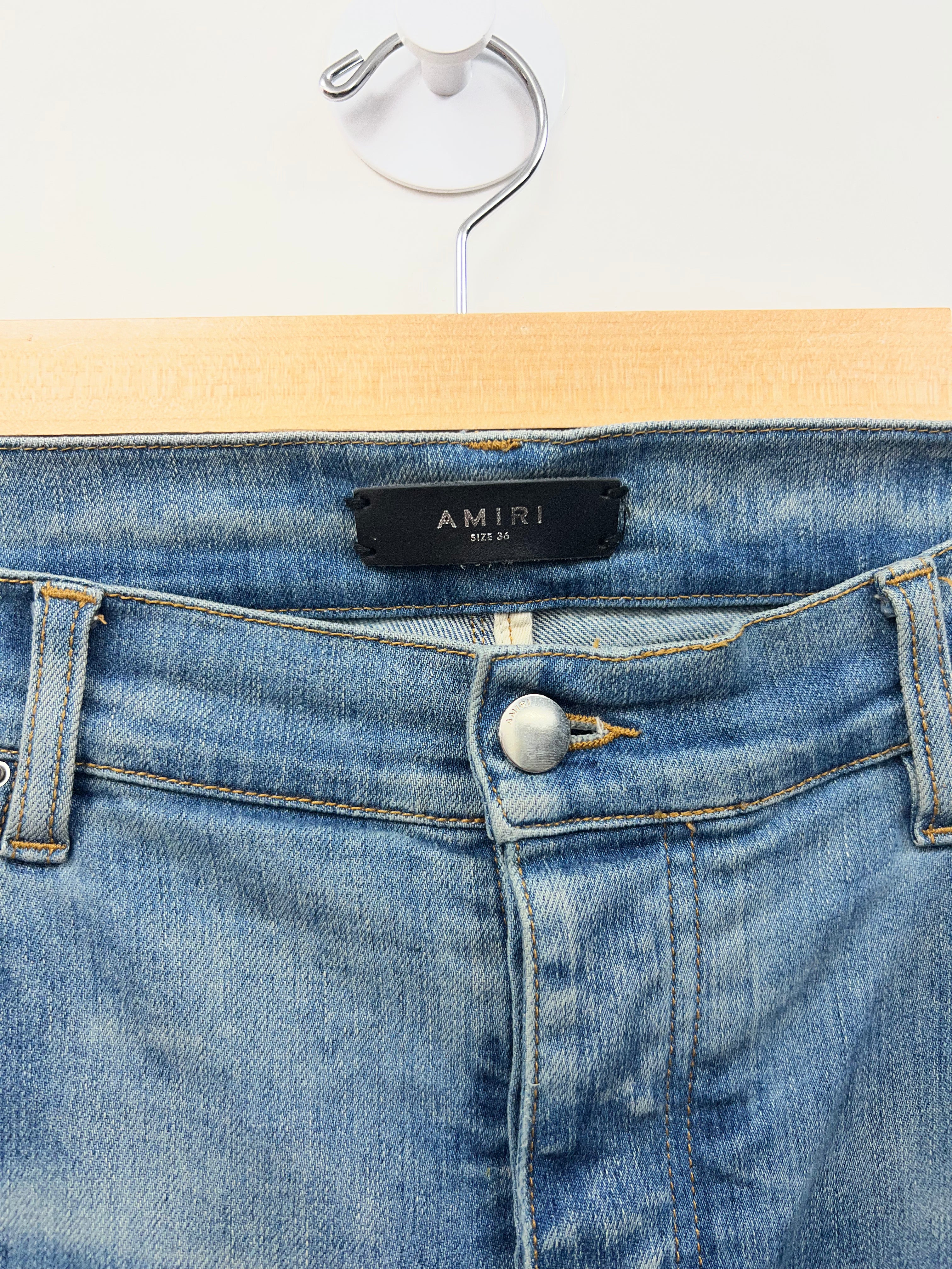 Amiri MX1 Light Wash Marble Patch Jeans