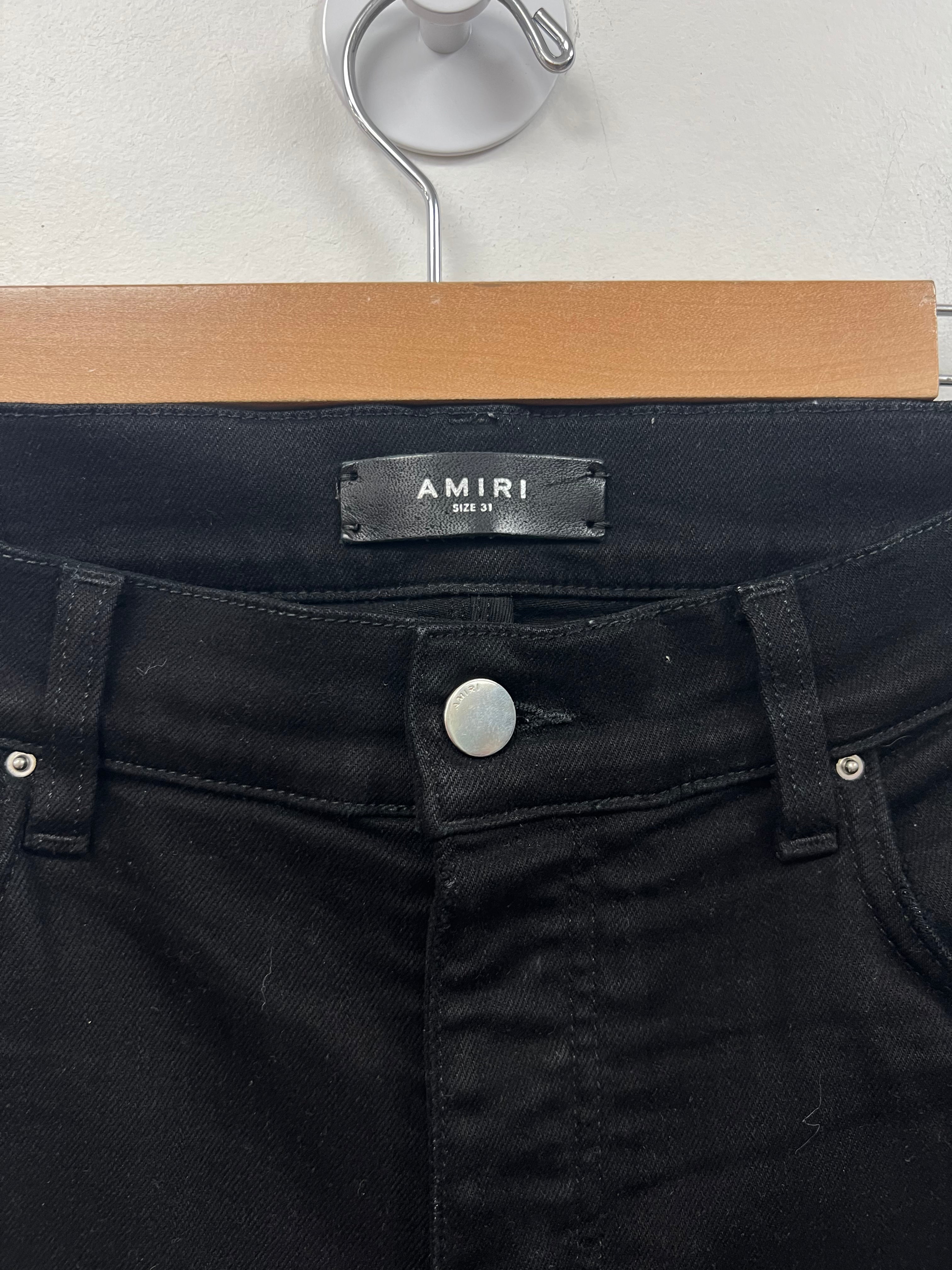 Amiri MX1 Black Baby Blue Suede Patch Jeans