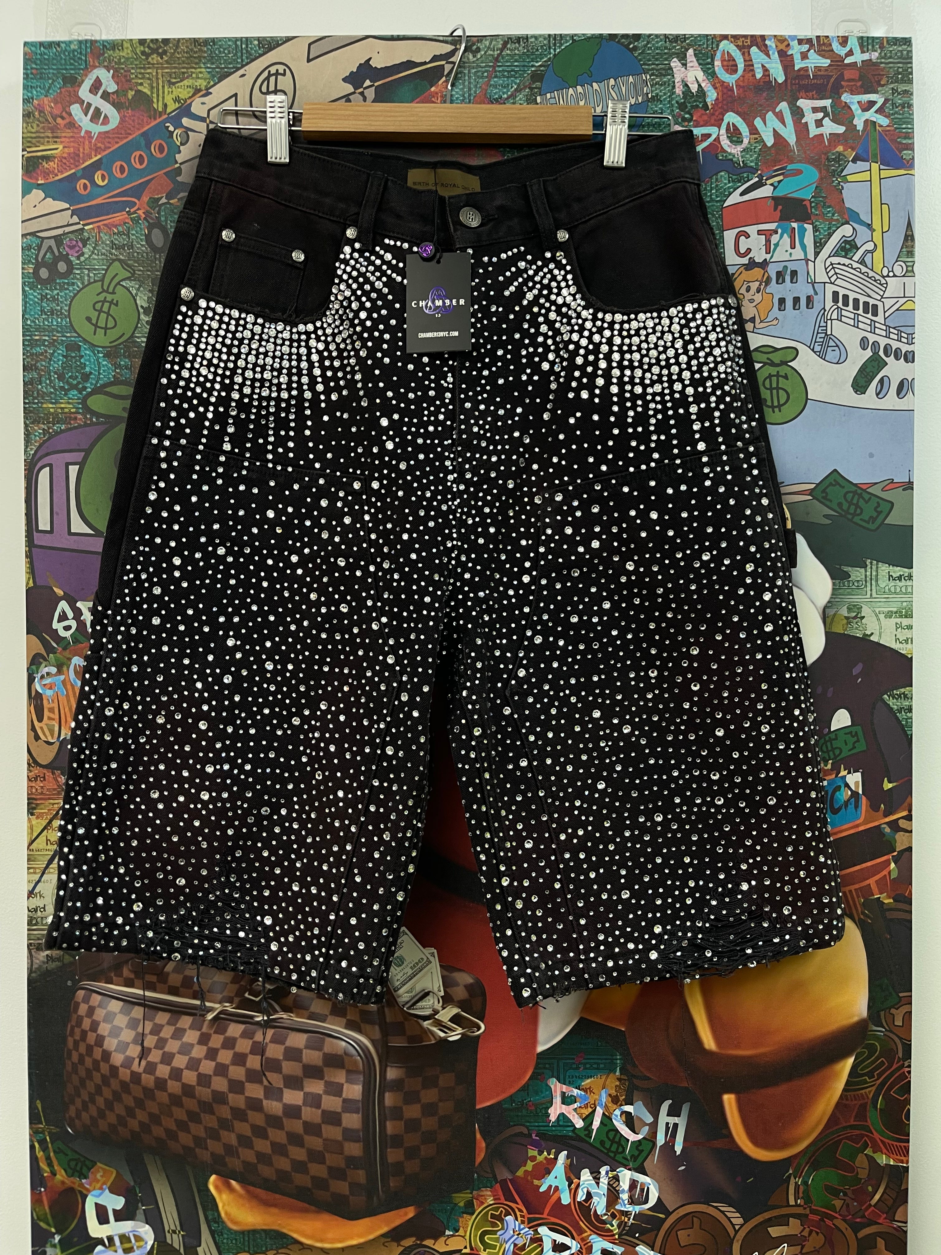 Birth Of A Royal Child Black Double Knee Jean Shorts
