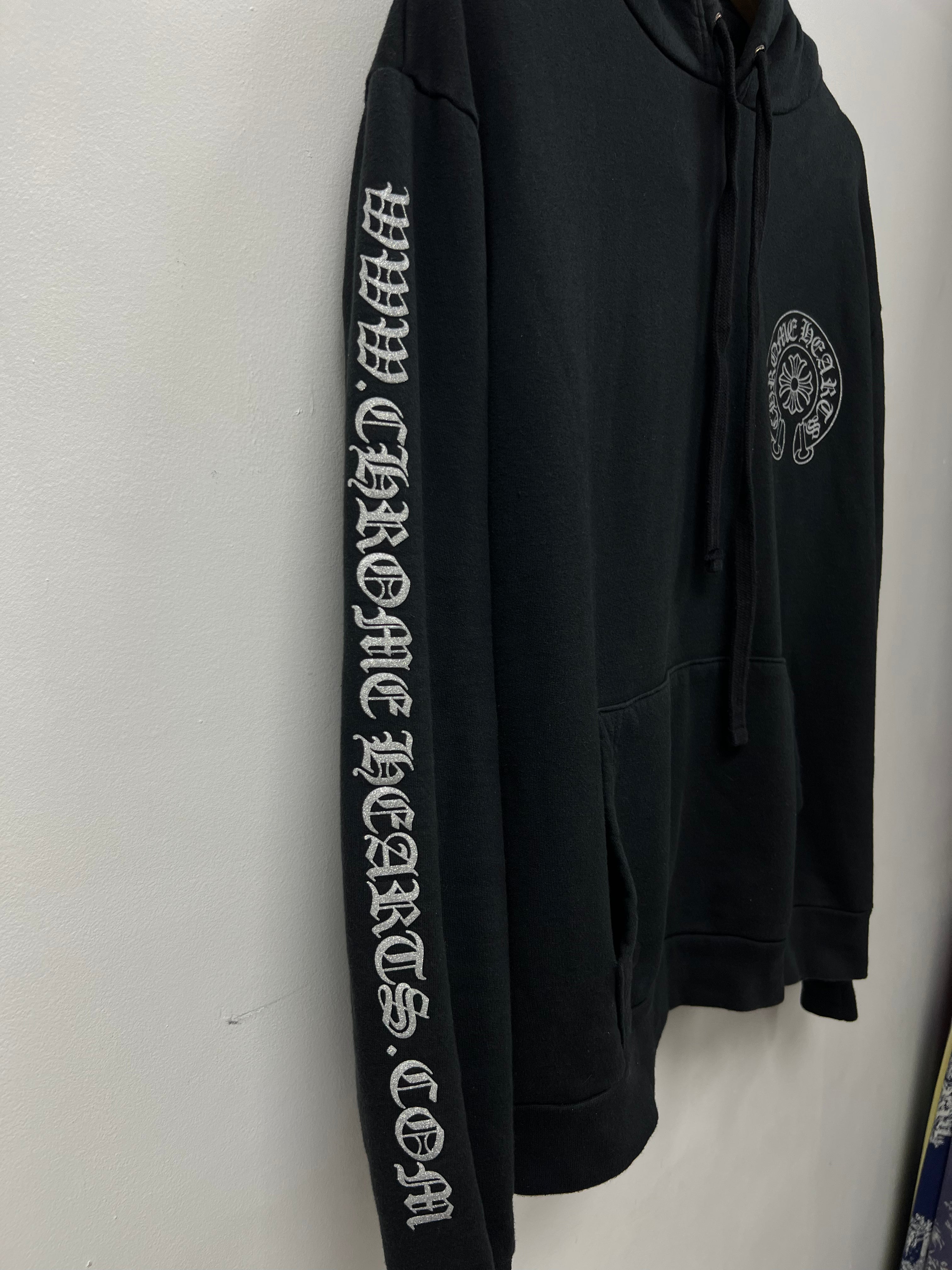 Chrome Hearts Black Silver Online Glitter Horseshoe Hoodie