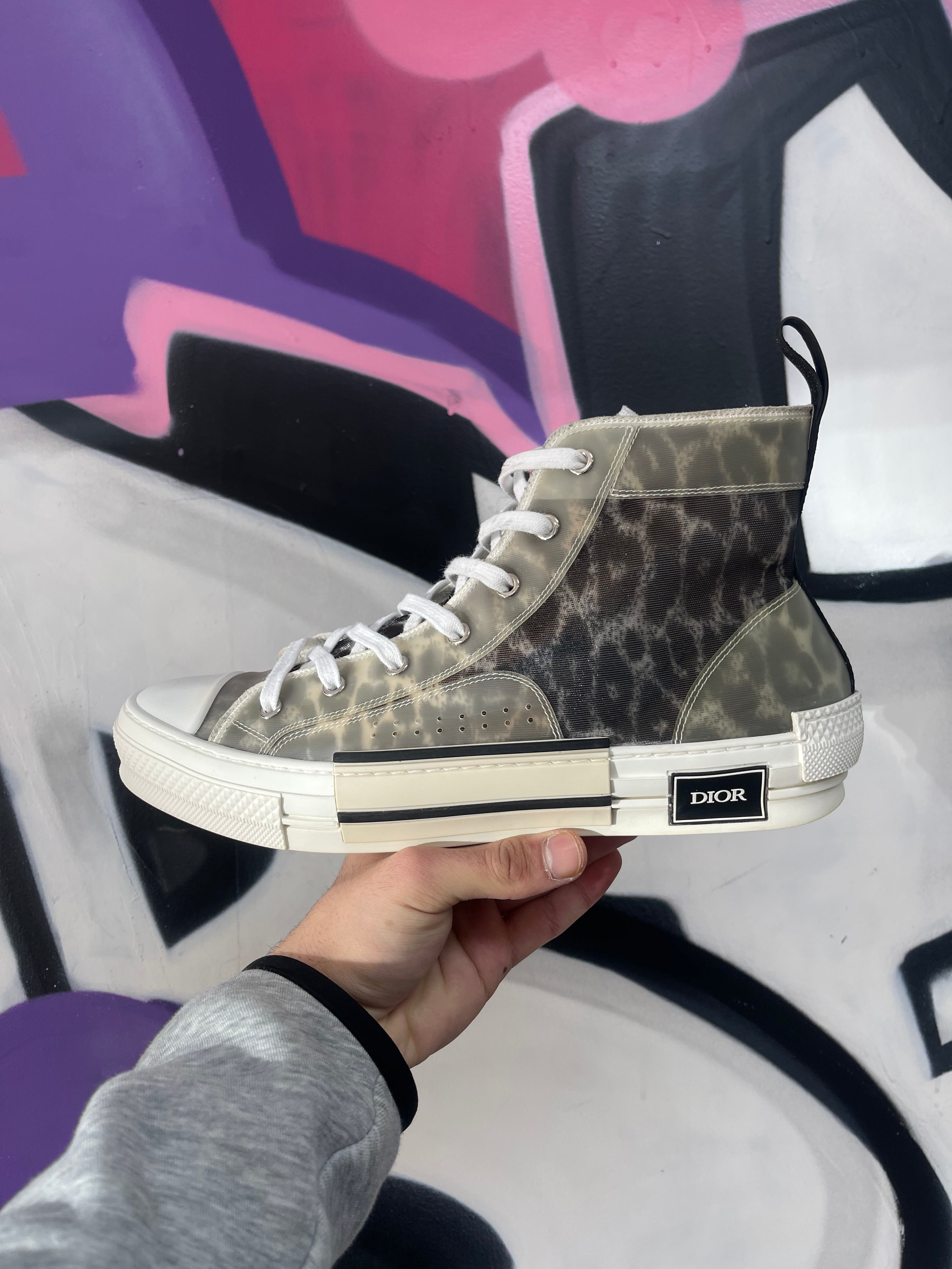 Dior B23 White Leopard Print High Sneakers
