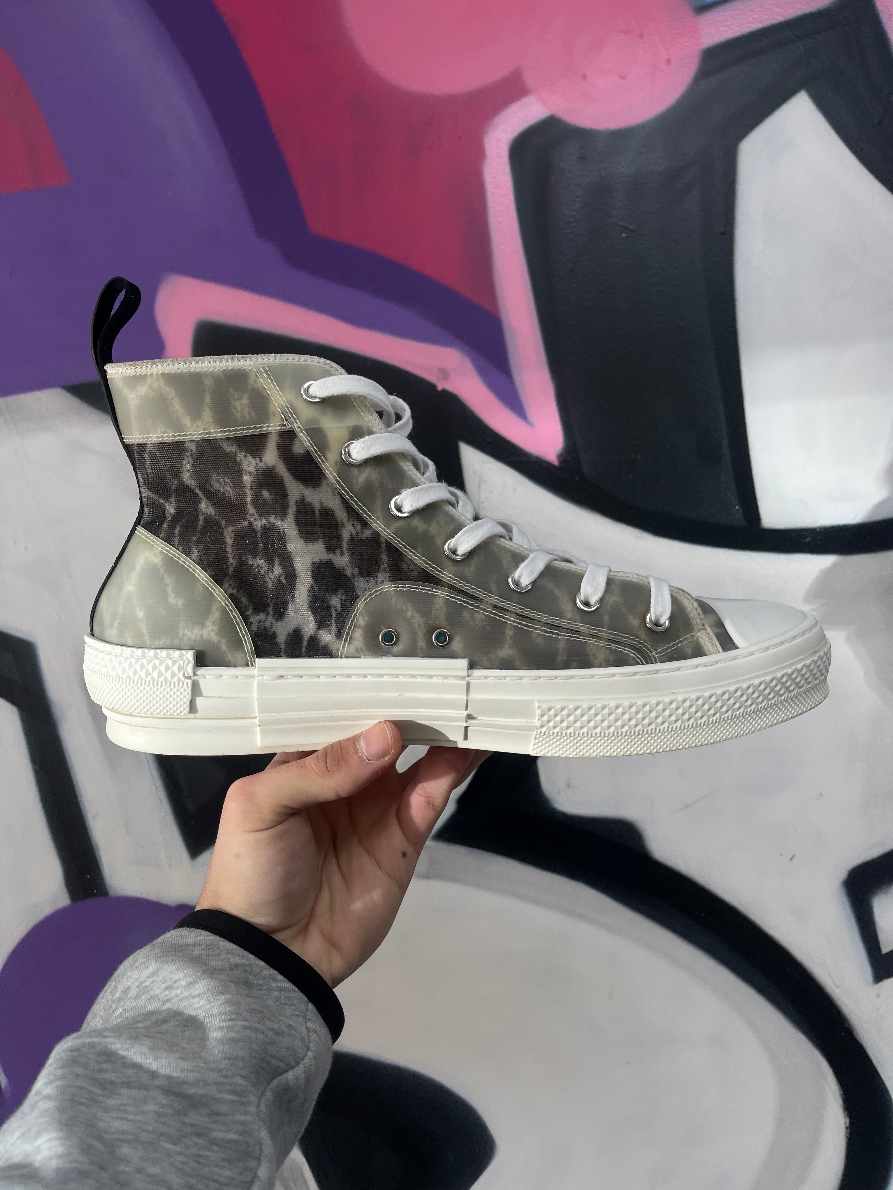 Dior B23 White Leopard Print High Sneakers