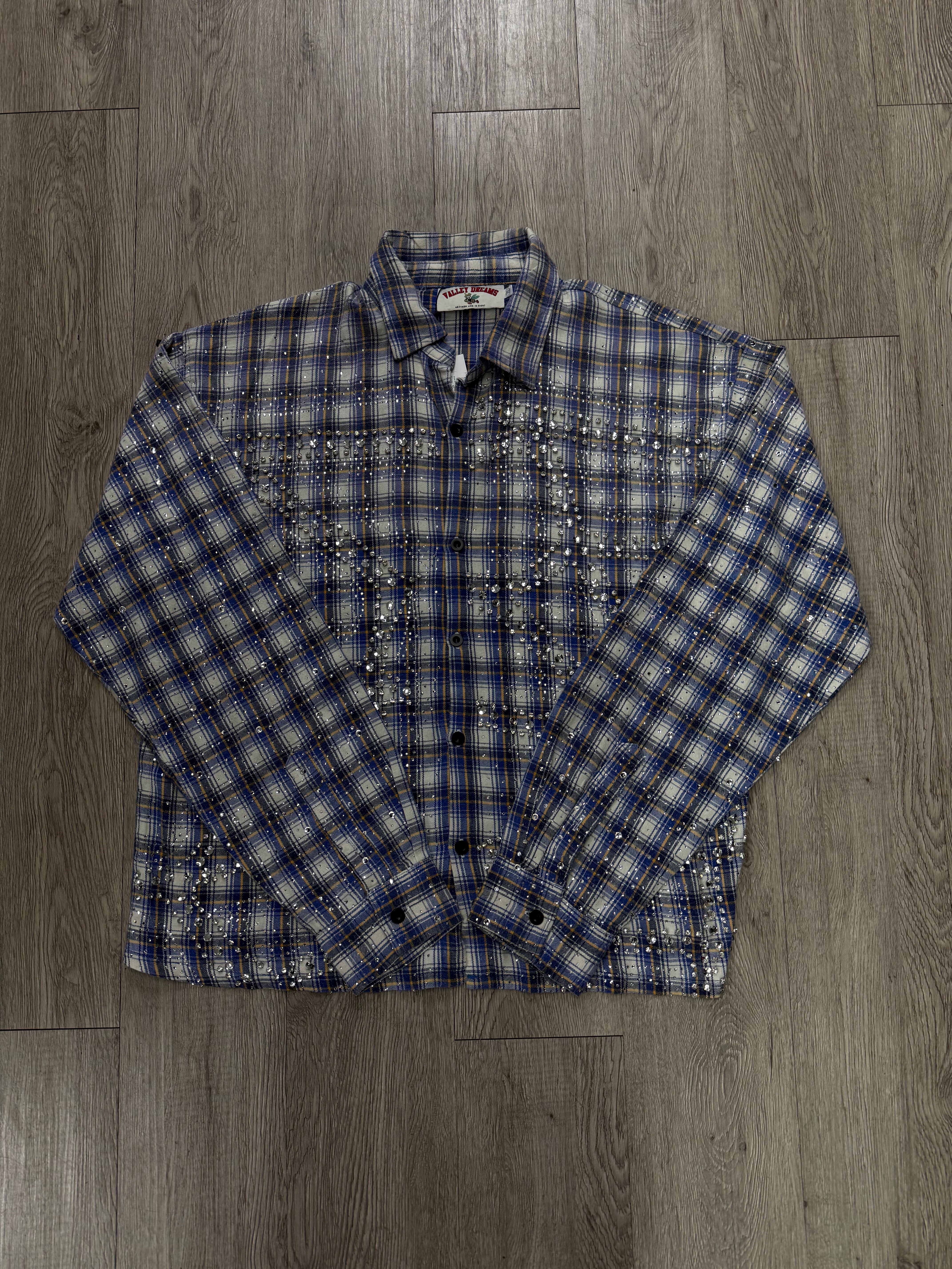 Vale Blue Yellow Plaid Rhinestone Flannel