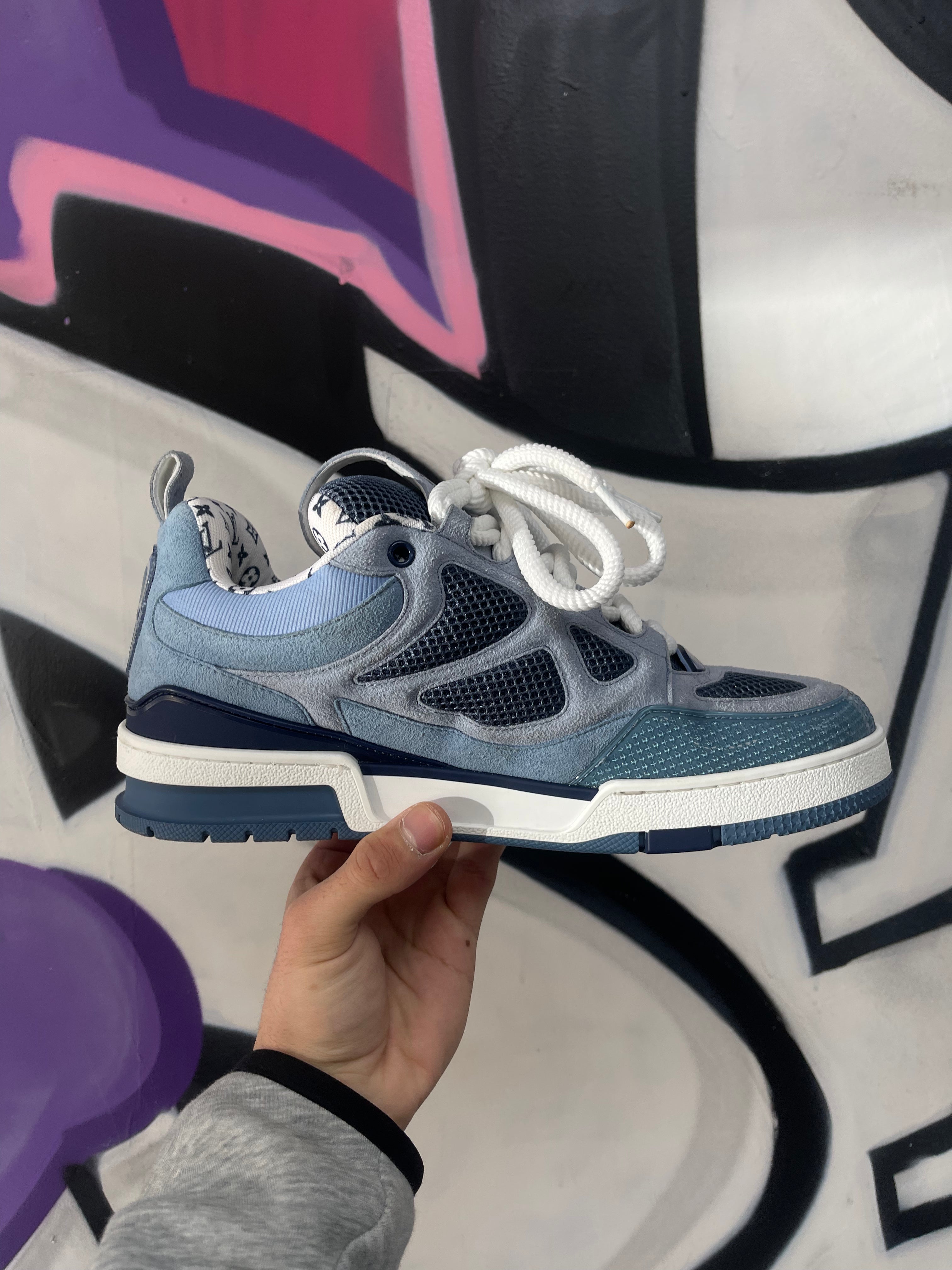 Louis Vuitton Navy Baby Blue Suede Skate Sneakers