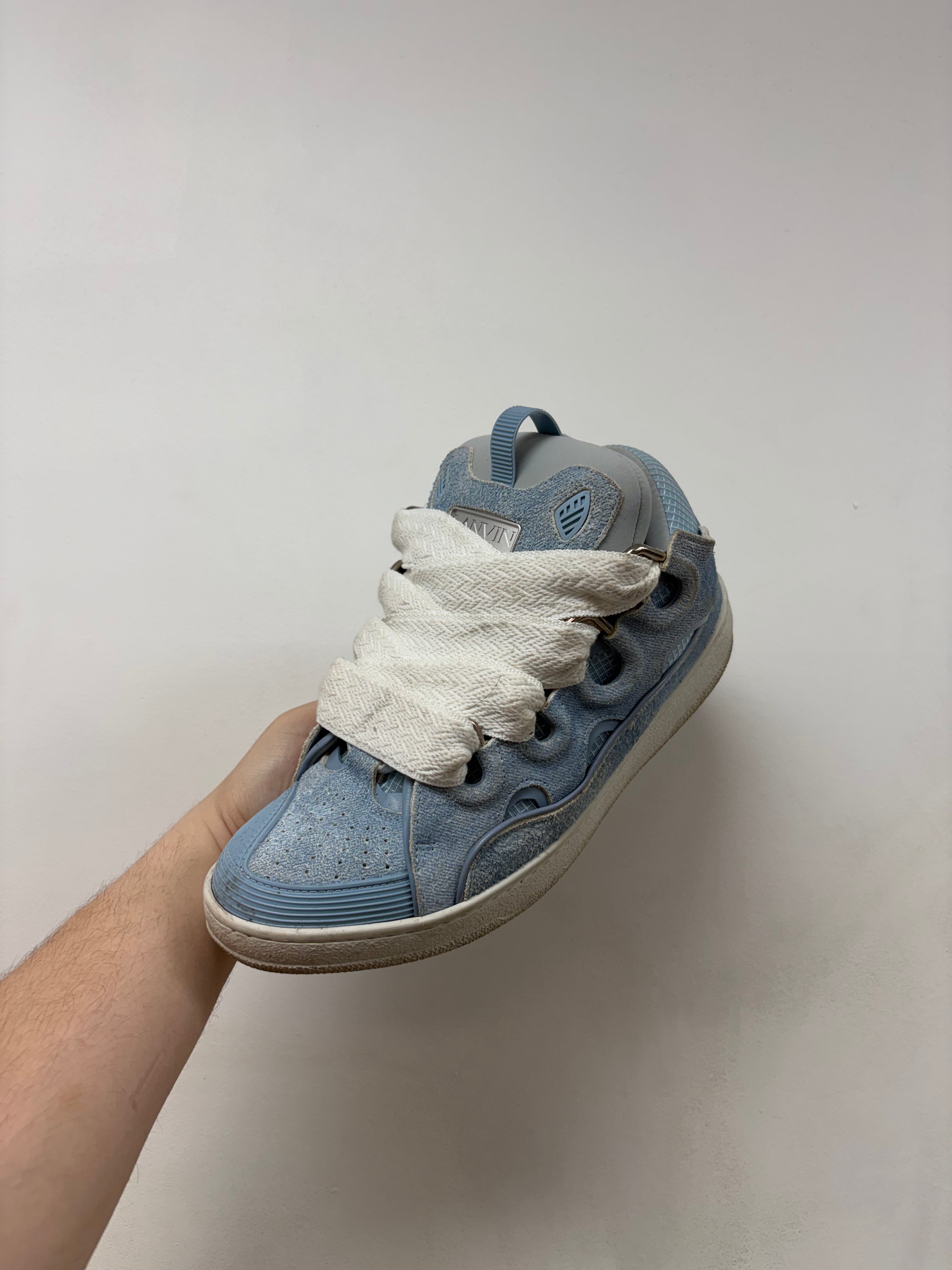 Lanvin Blue Felt Curb Sneakers