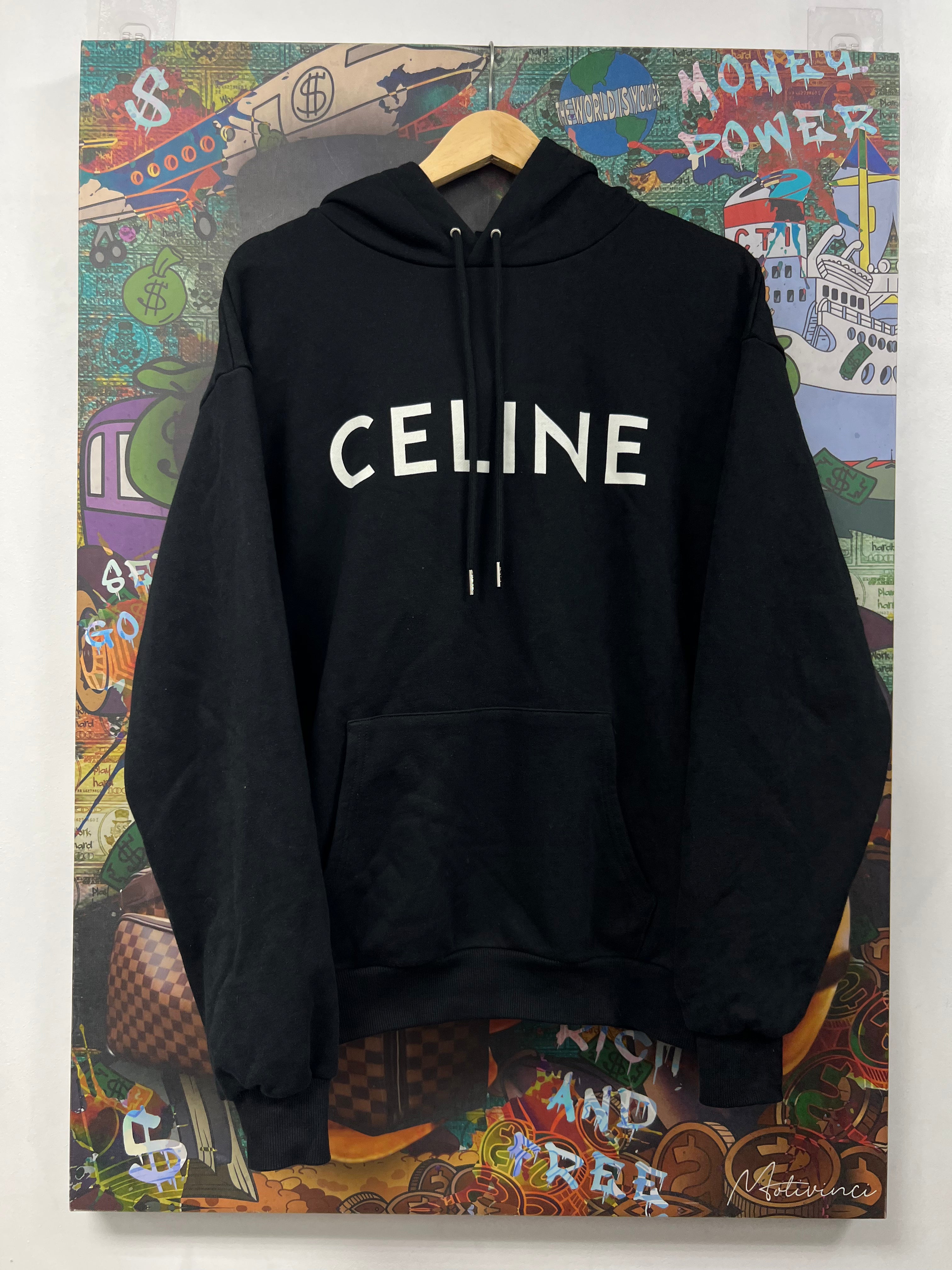 Celine Black White Chest Logo Hoodie