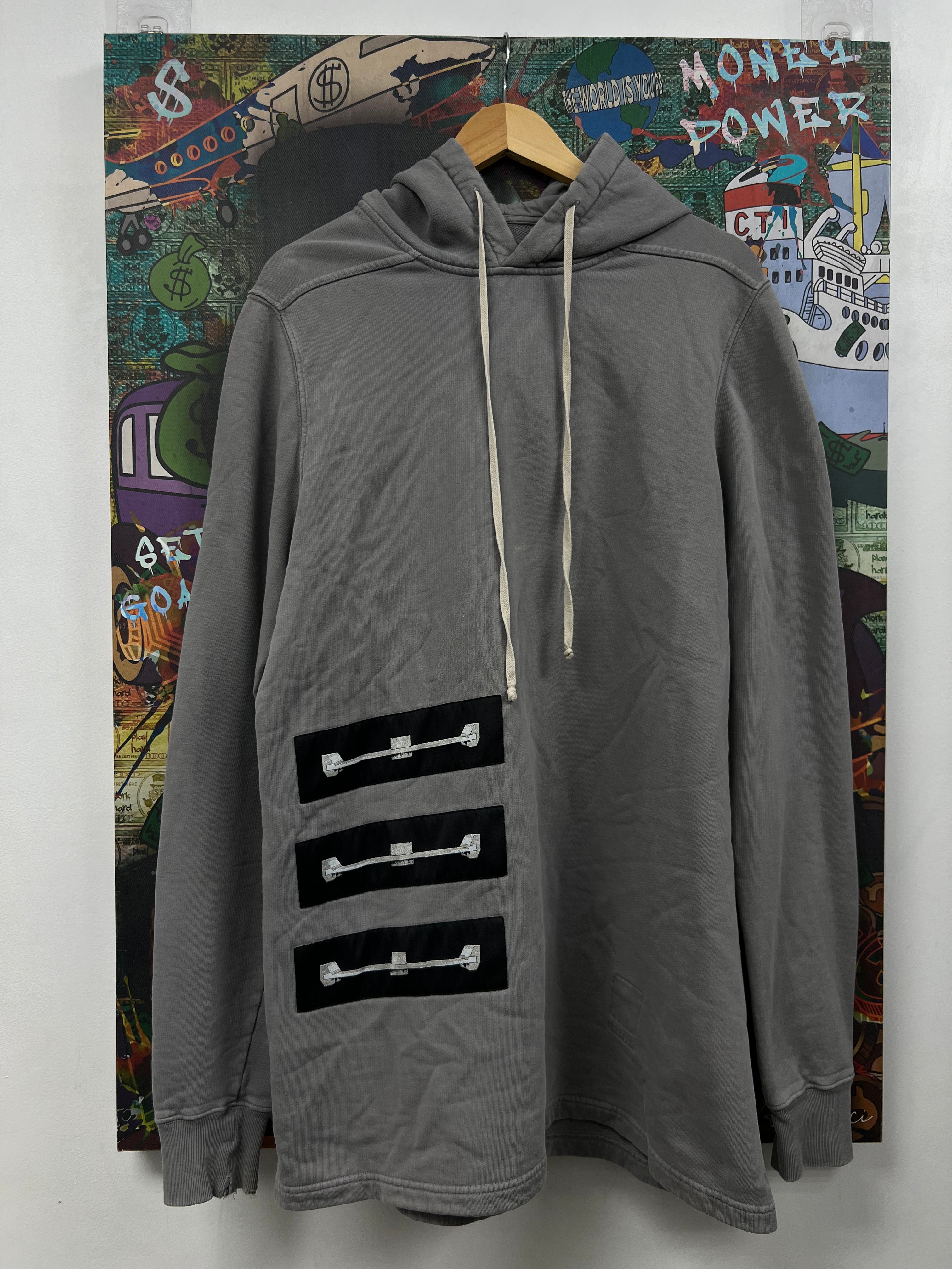 Rick Owens Grey Black Oversized Hoodie