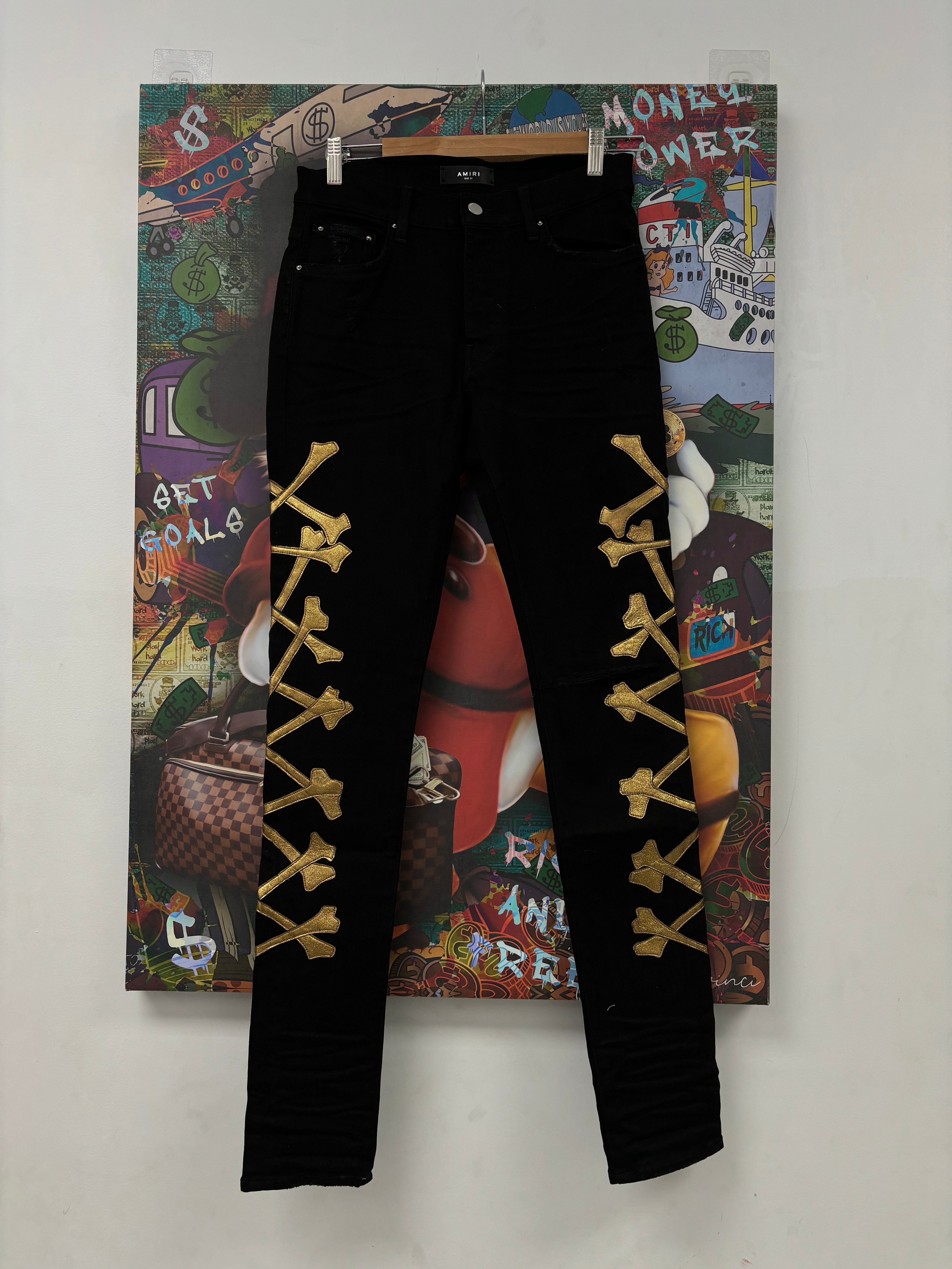 Amiri Gold Bones Black Jeans