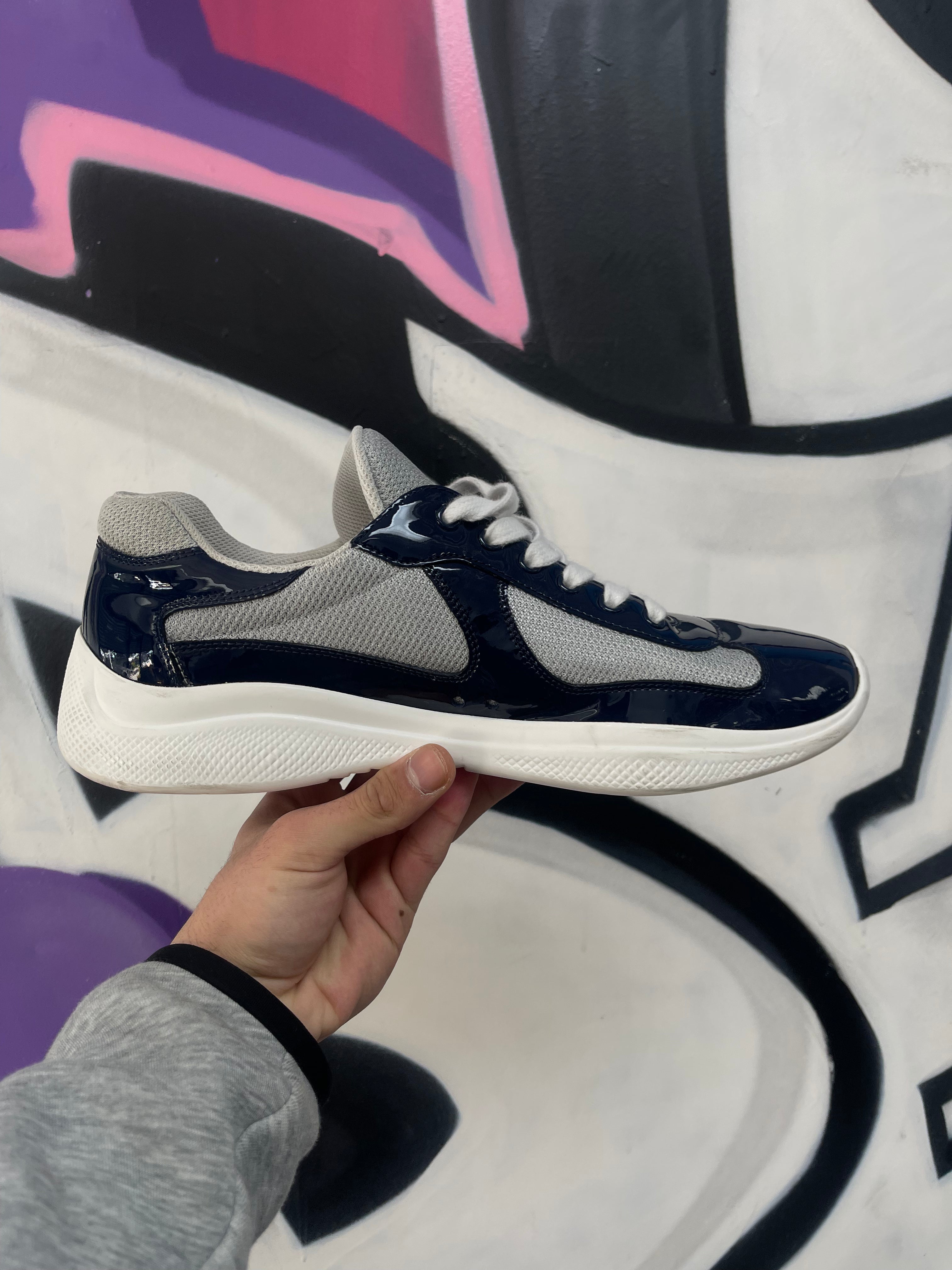 Prada Navy Patent Cup Sneakers