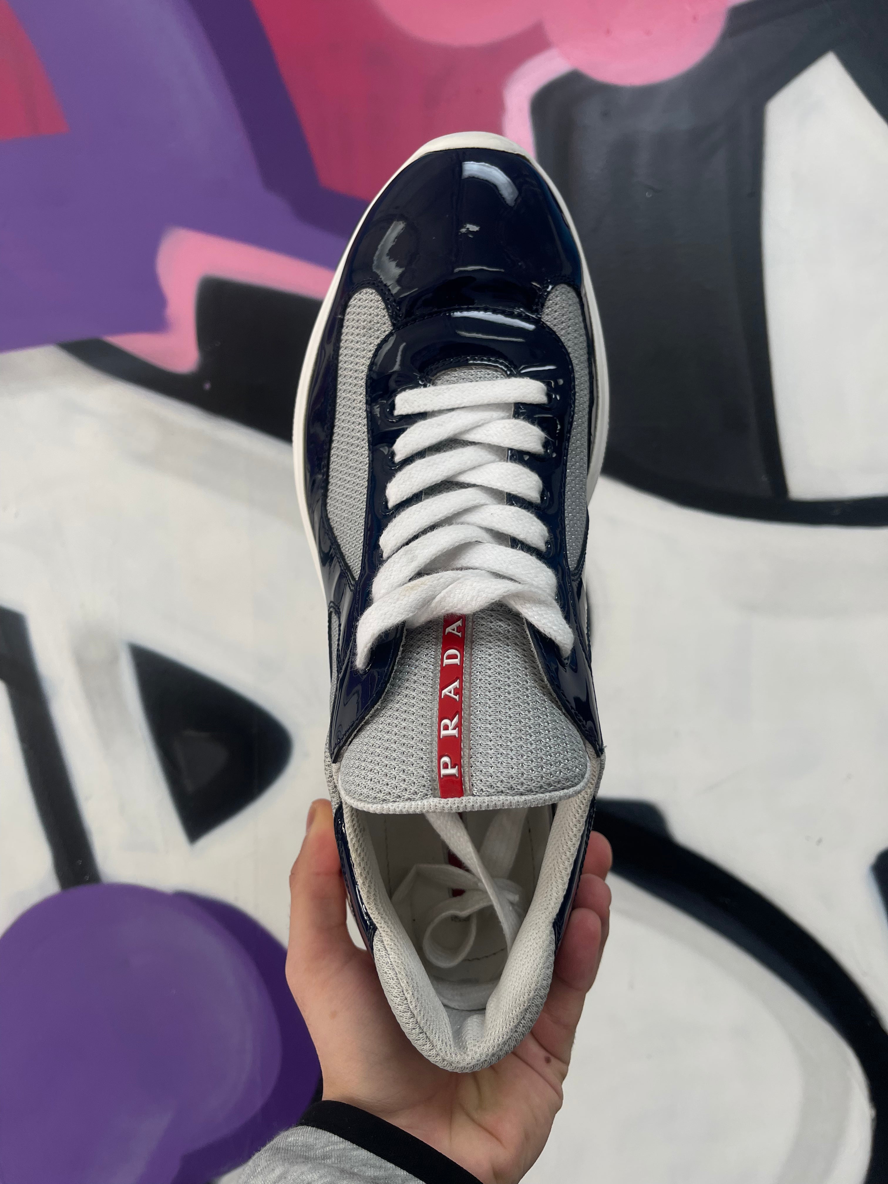 Prada Navy Patent Cup Sneakers