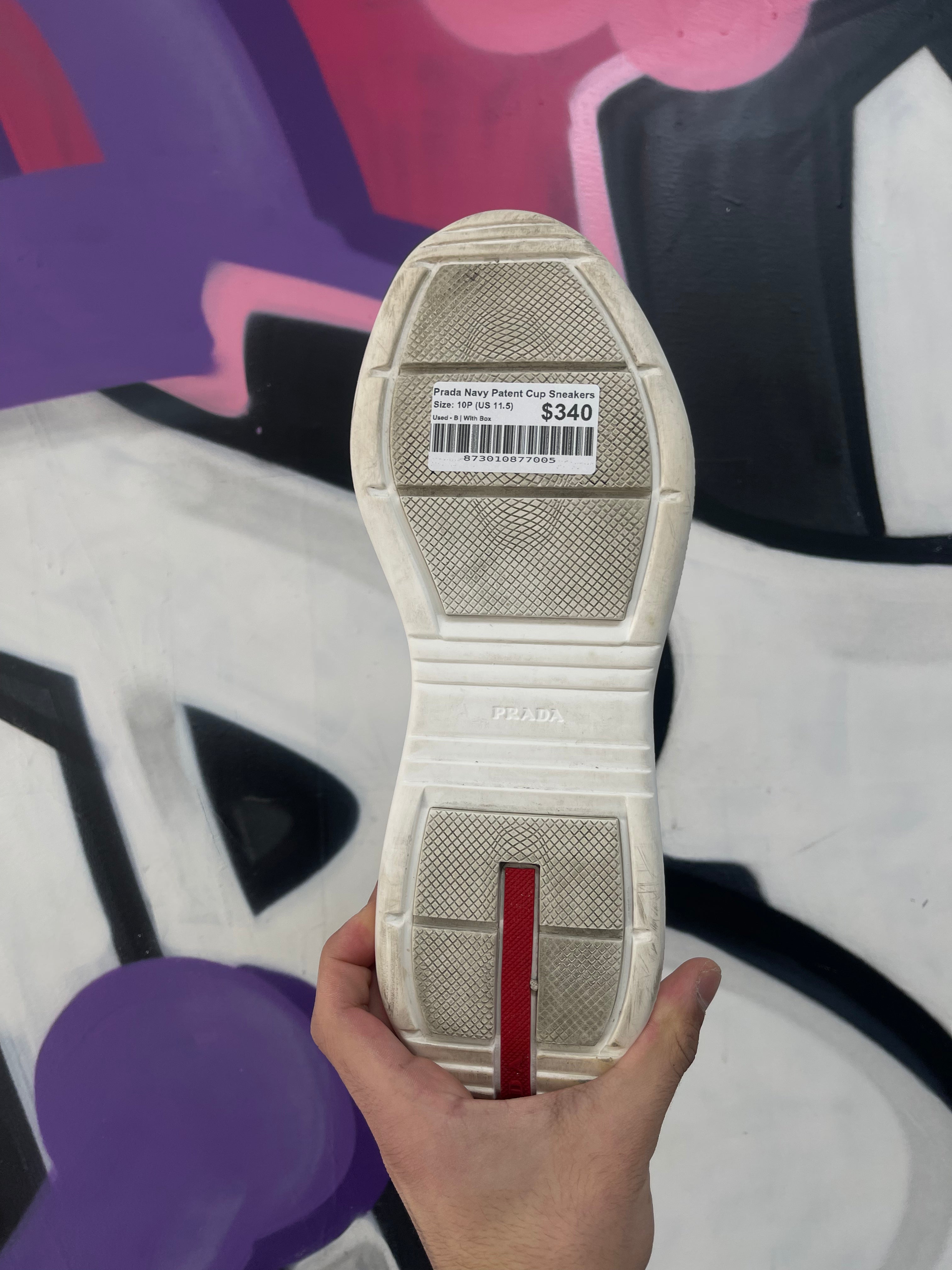 Prada Navy Patent Cup Sneakers