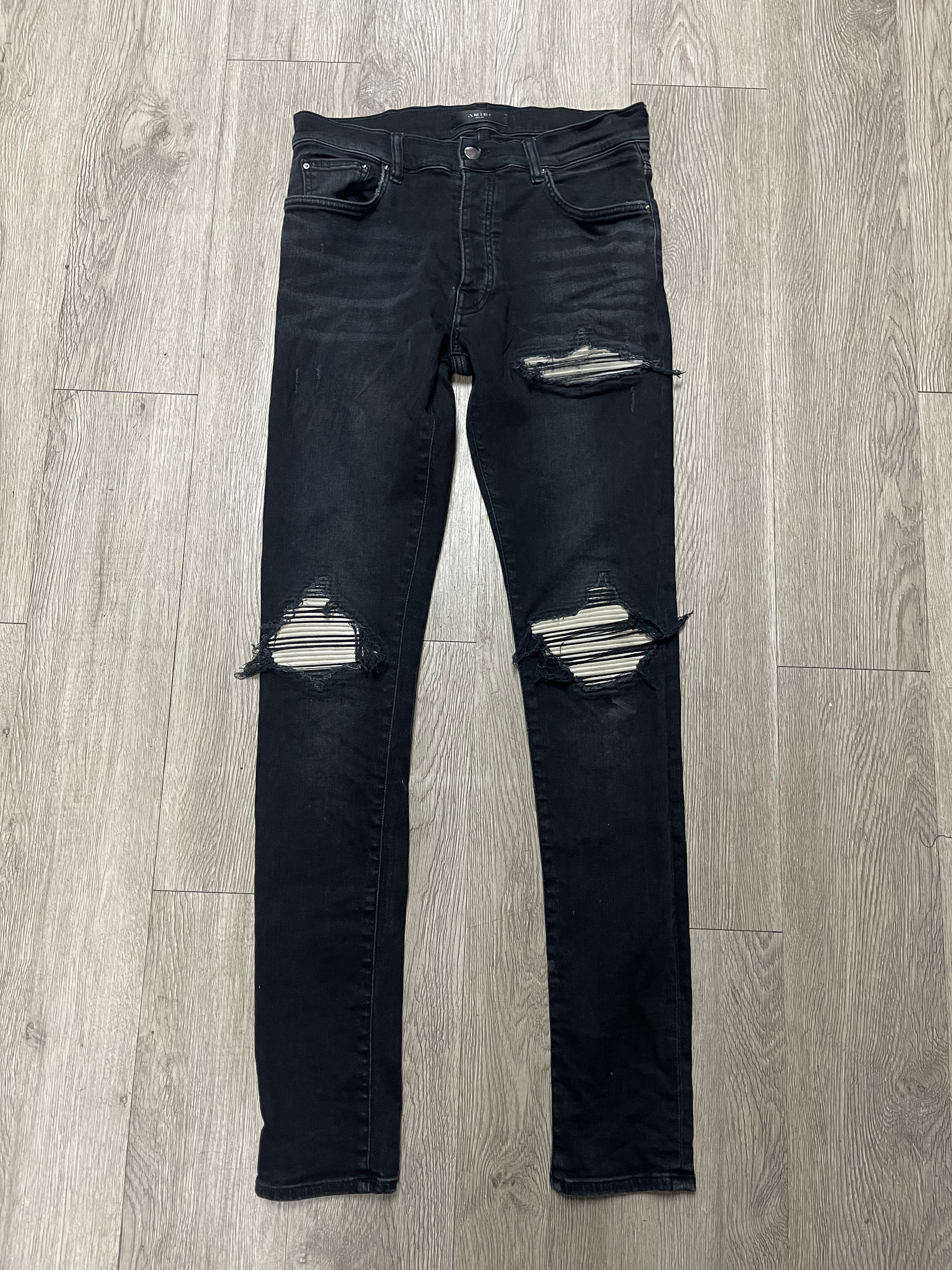 Amiri MX1 Black Cream Patch Jeans