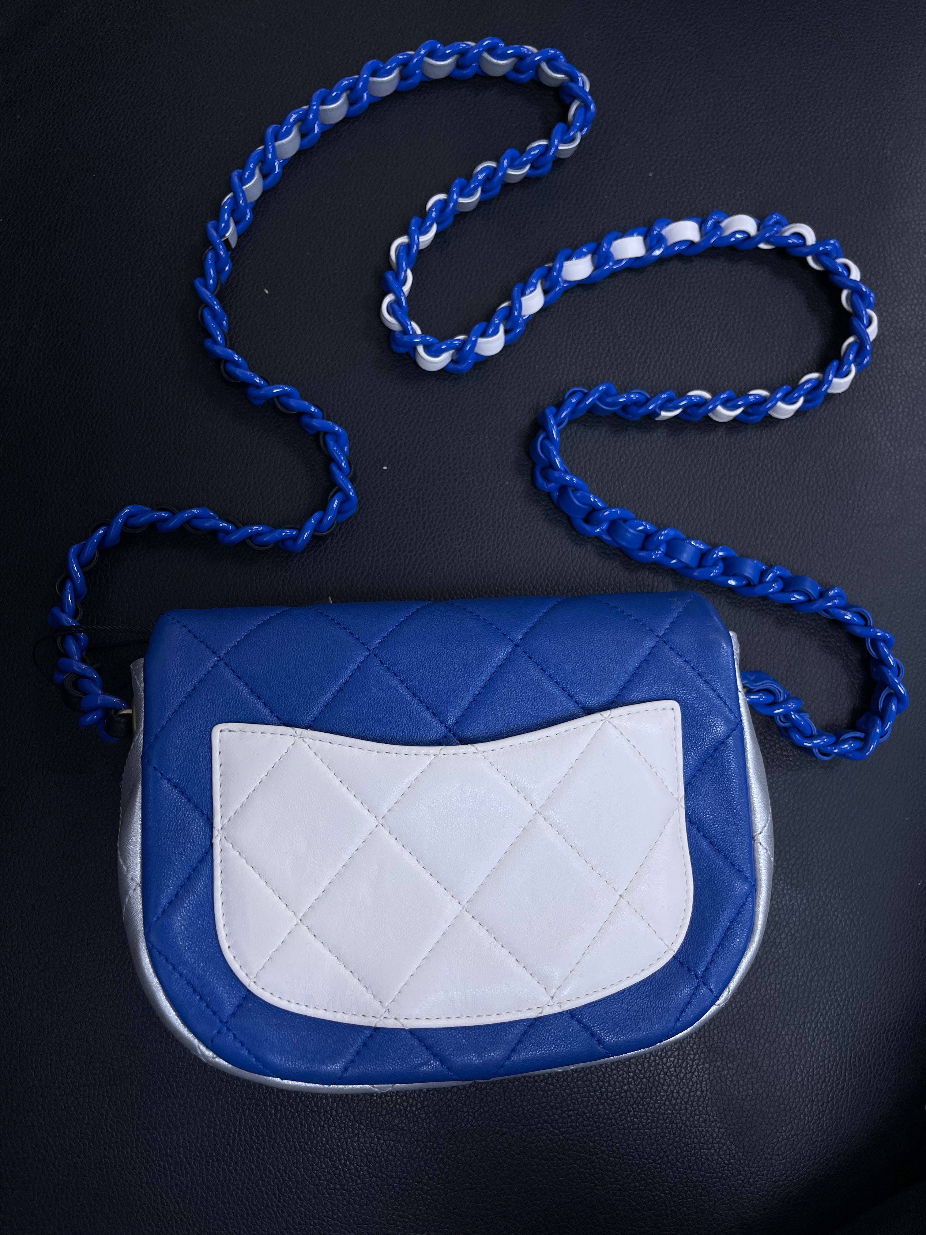 Chanel Blue Silver Black Flap Bag