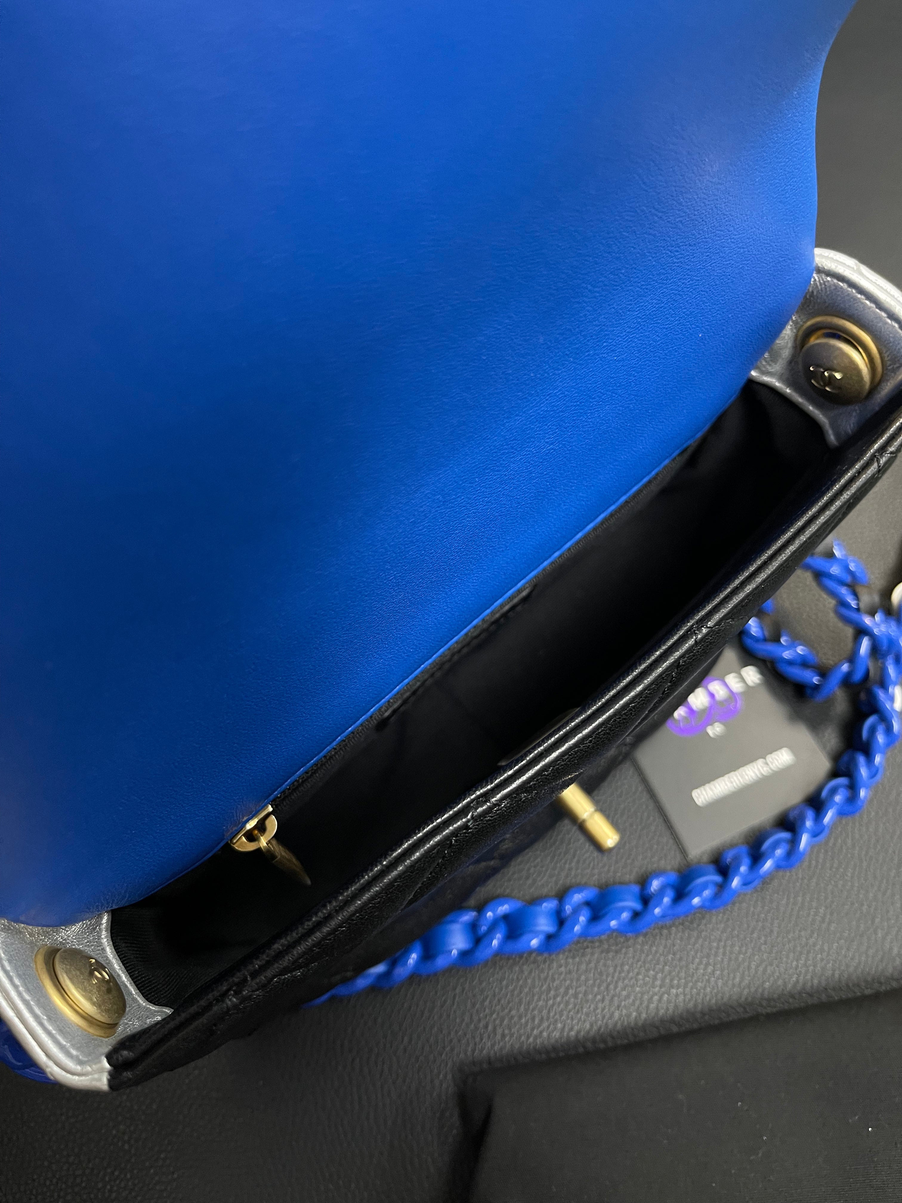 Chanel Blue Silver Black Flap Bag