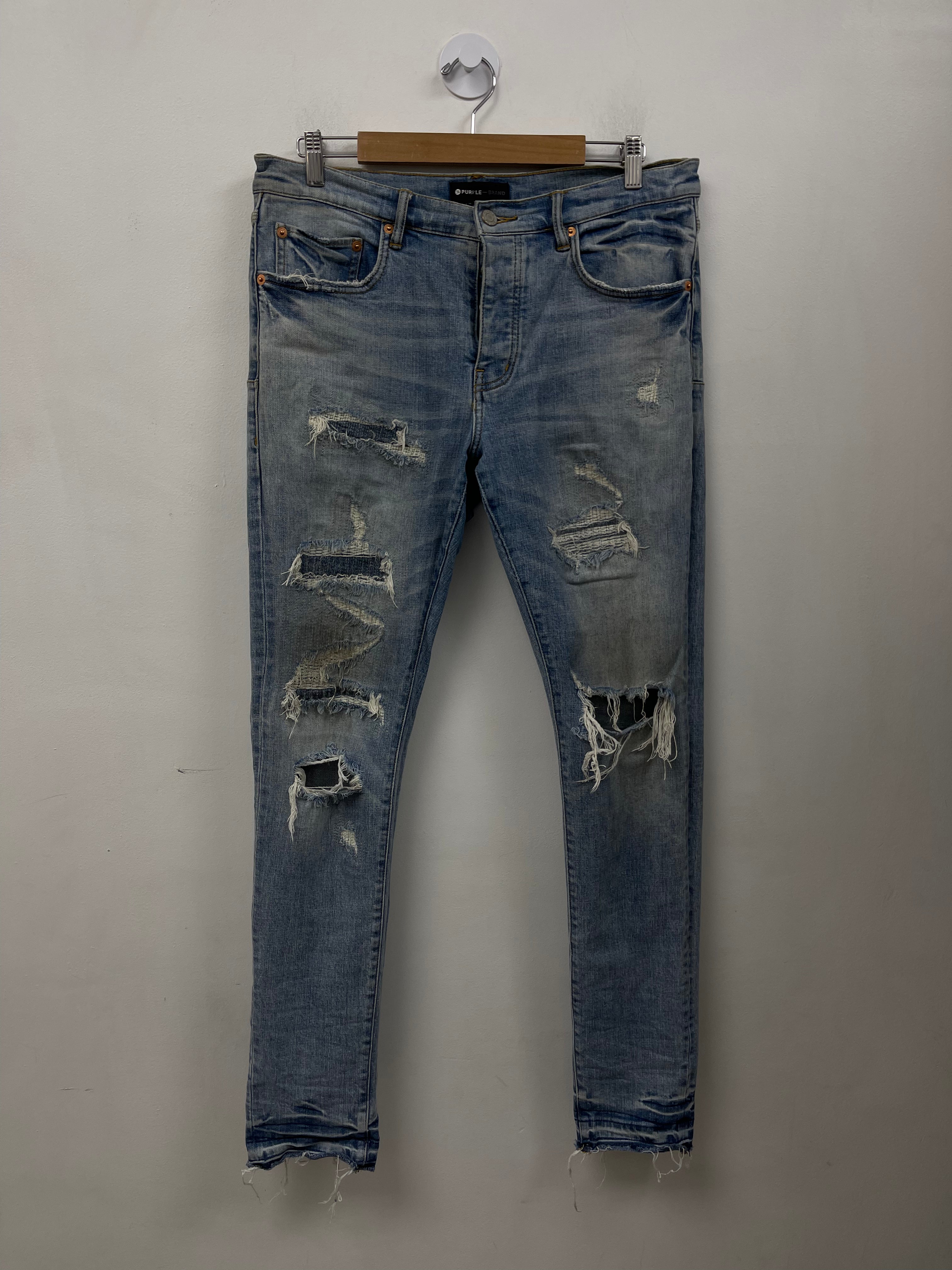 Purple Brand Light Wash Distressed Ripped Jeans
