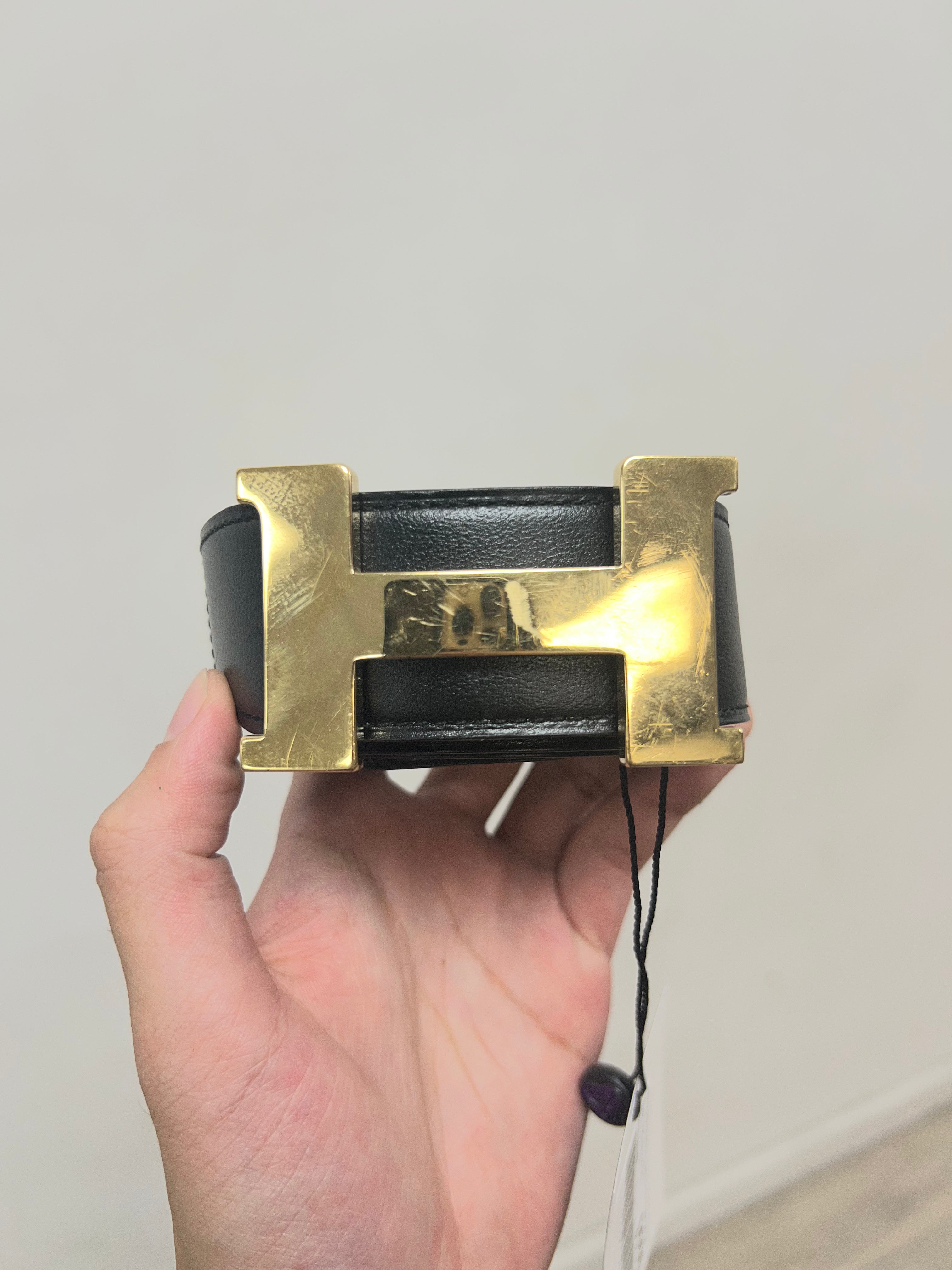 Hermes Black Brown Gold Buckle Reversible Belt