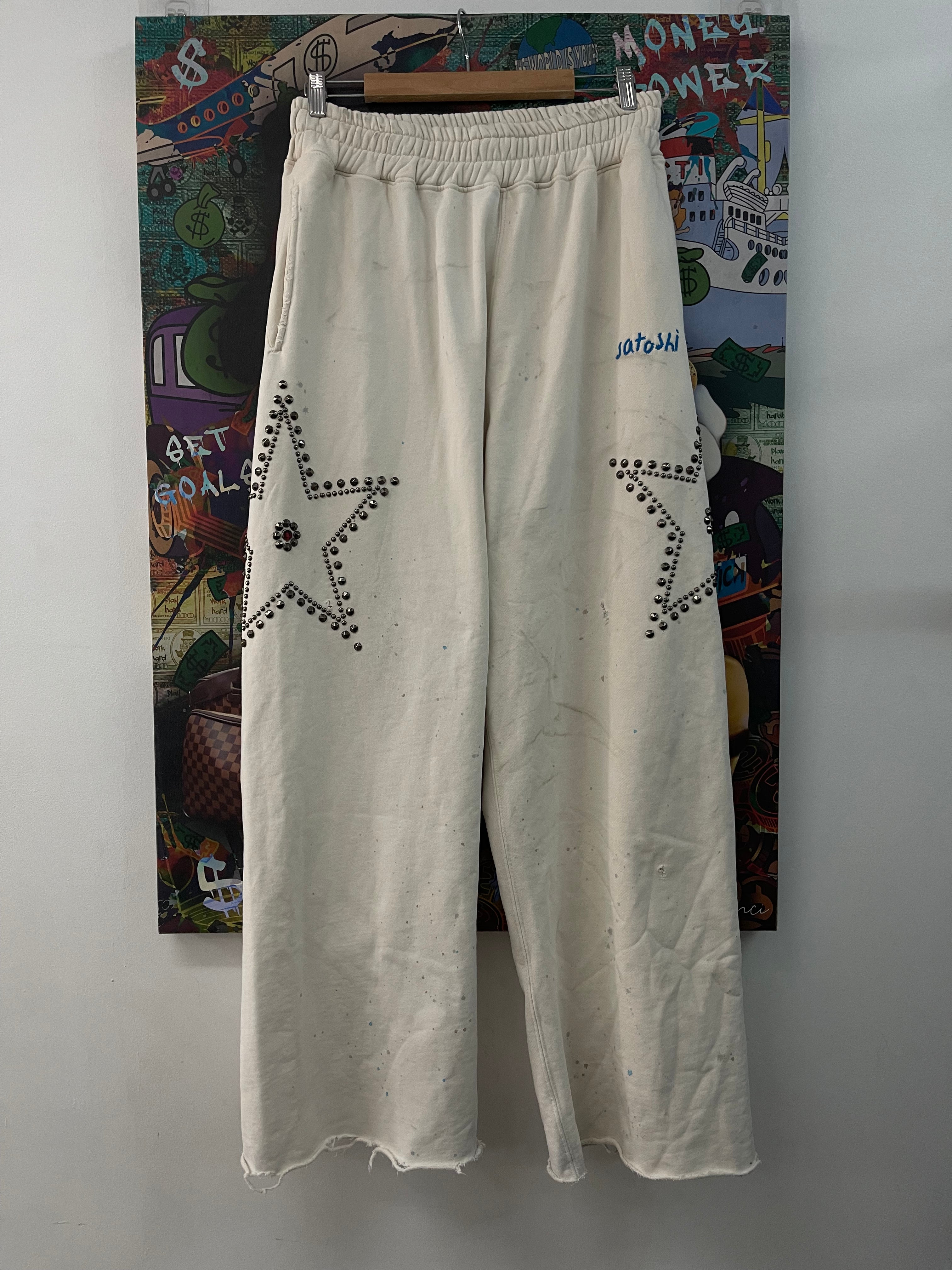 Satoshi Nakamoto Cream Star Studded Sweats
