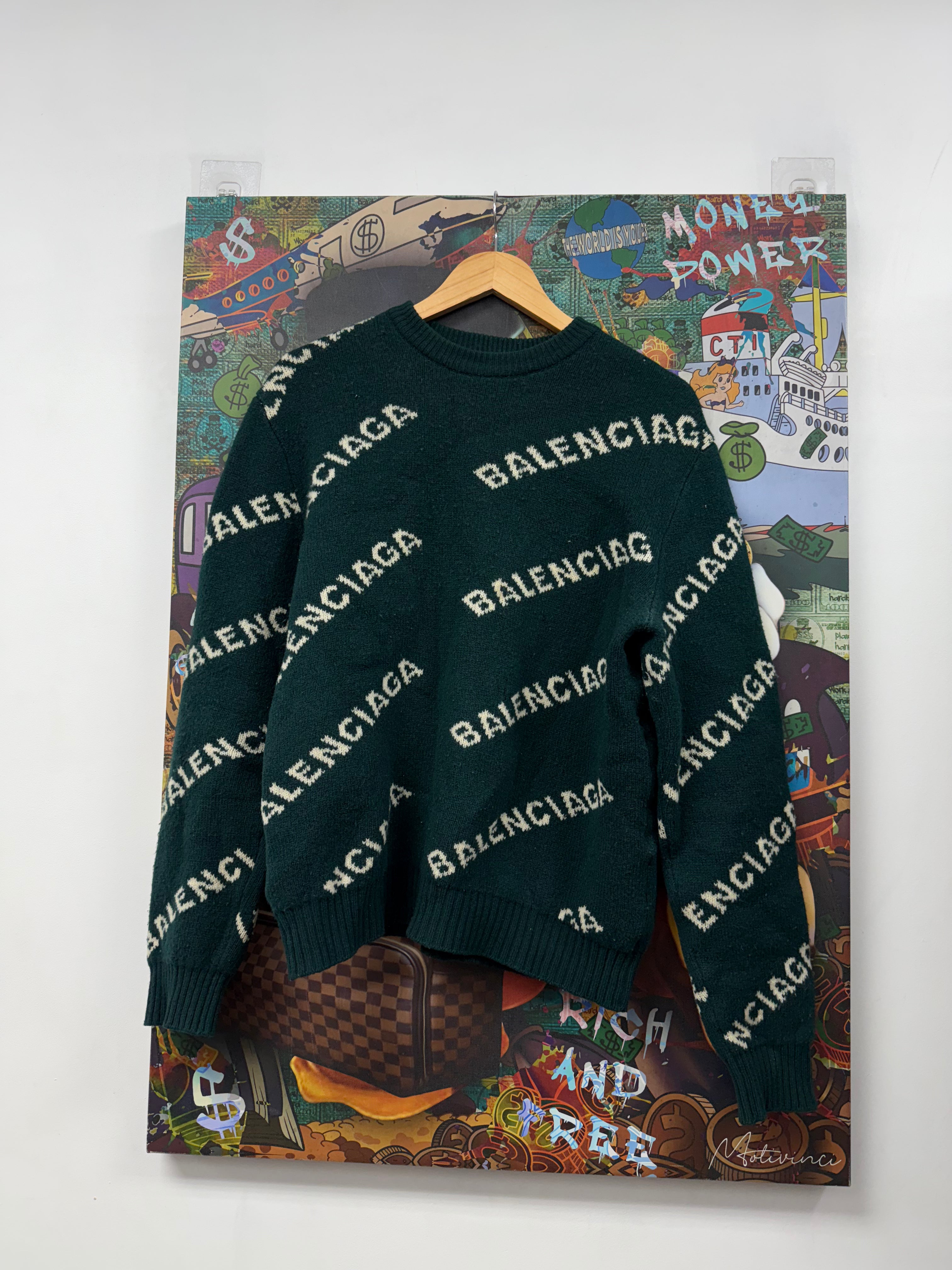 Balenciaga Green White All Over Sweater Crewneck