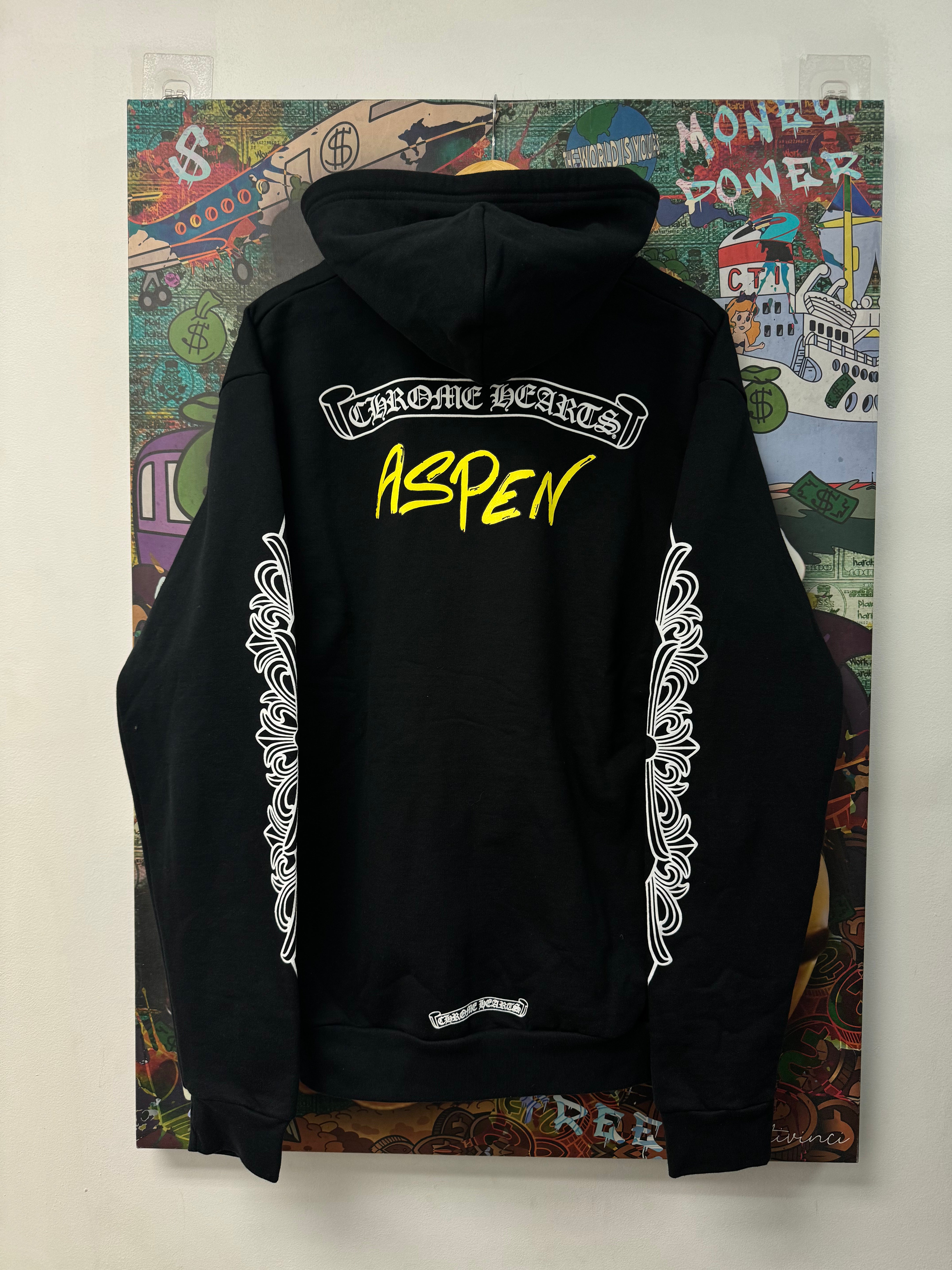 Chrome Hearts Black Aspen Scroll Logo Zip Up Hoodie