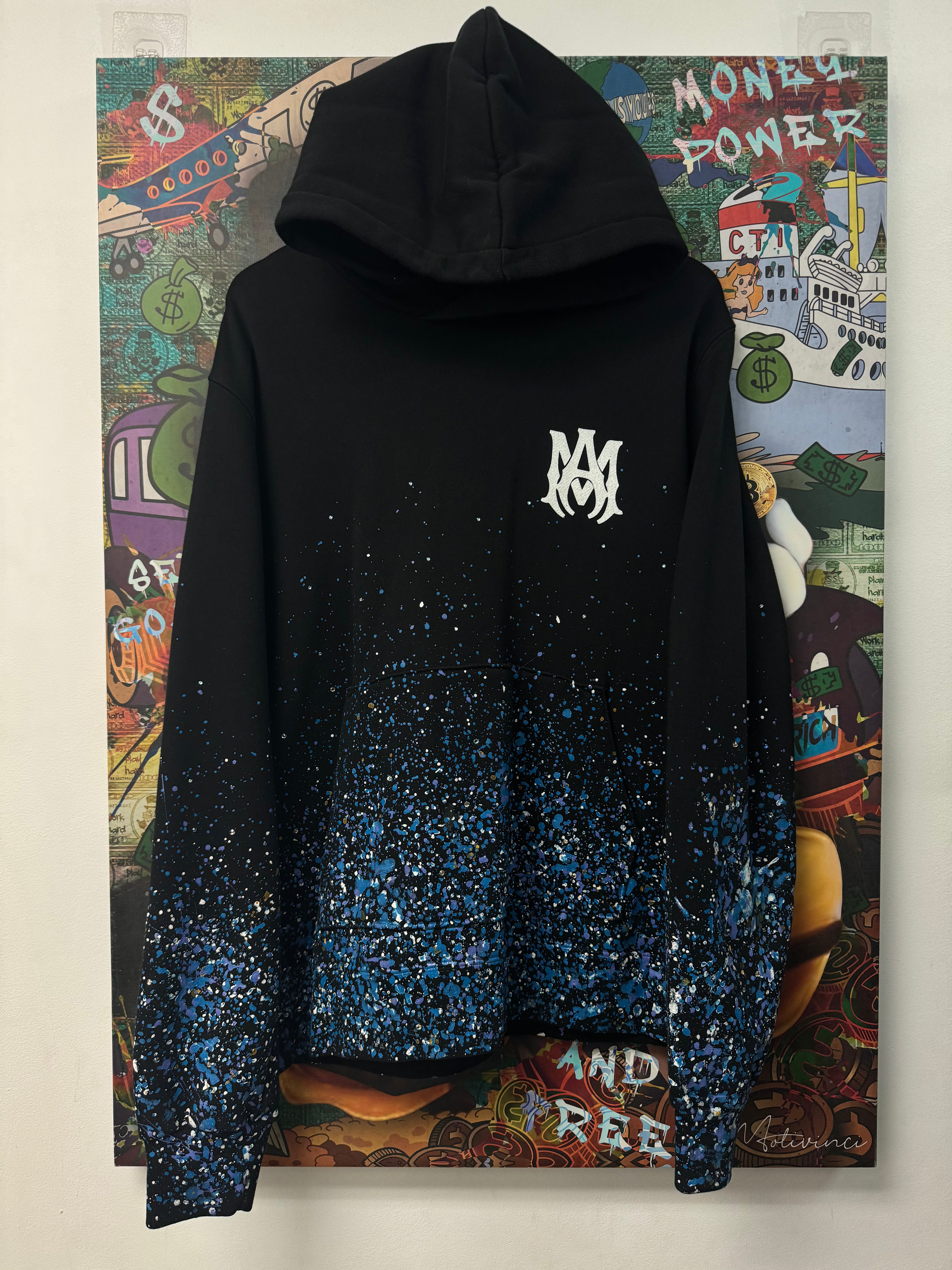 Amiri Black Crystal Paint Splatter Core Logo Hoodie