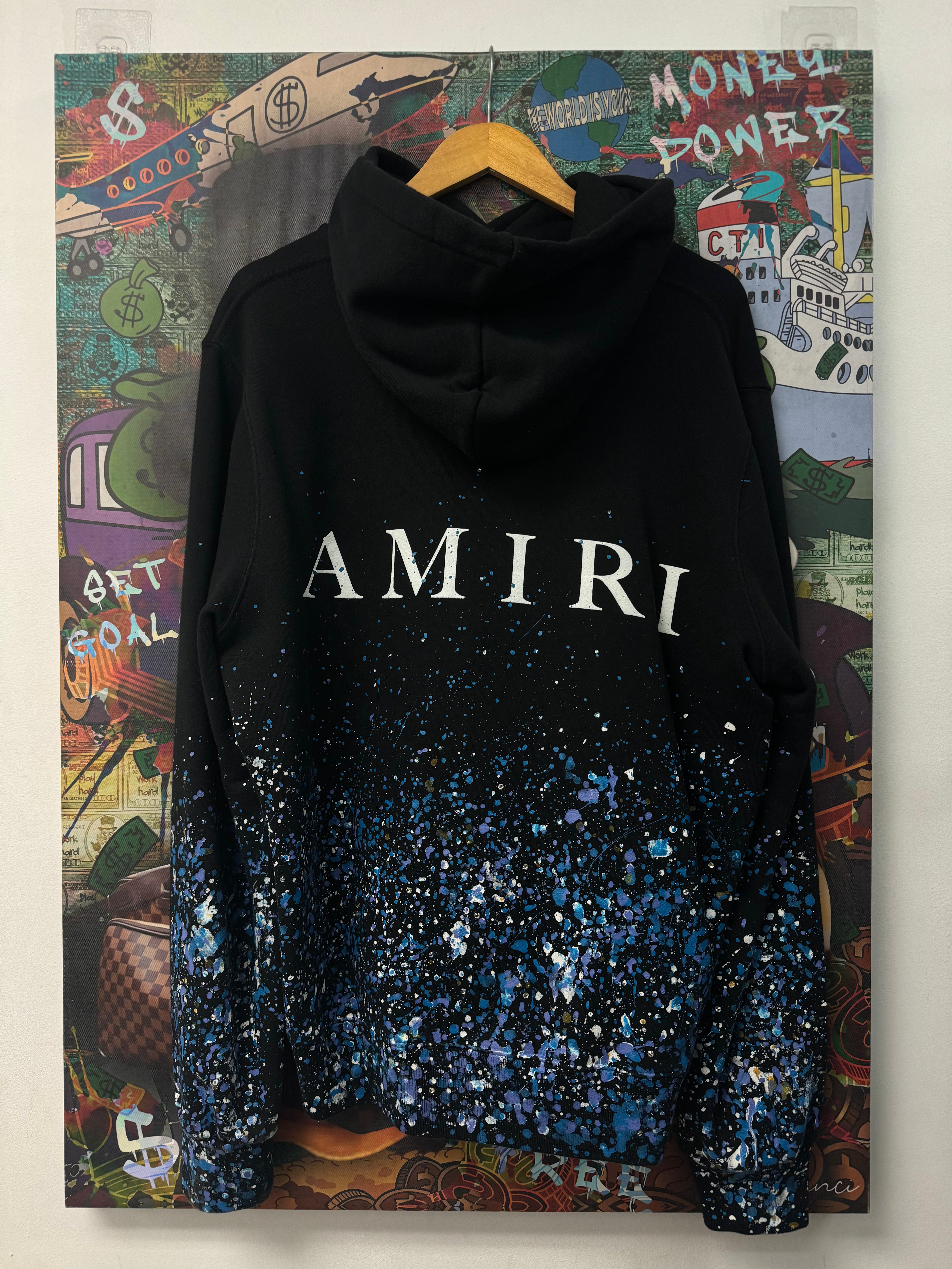 Amiri Black Crystal Paint Splatter Core Logo Hoodie