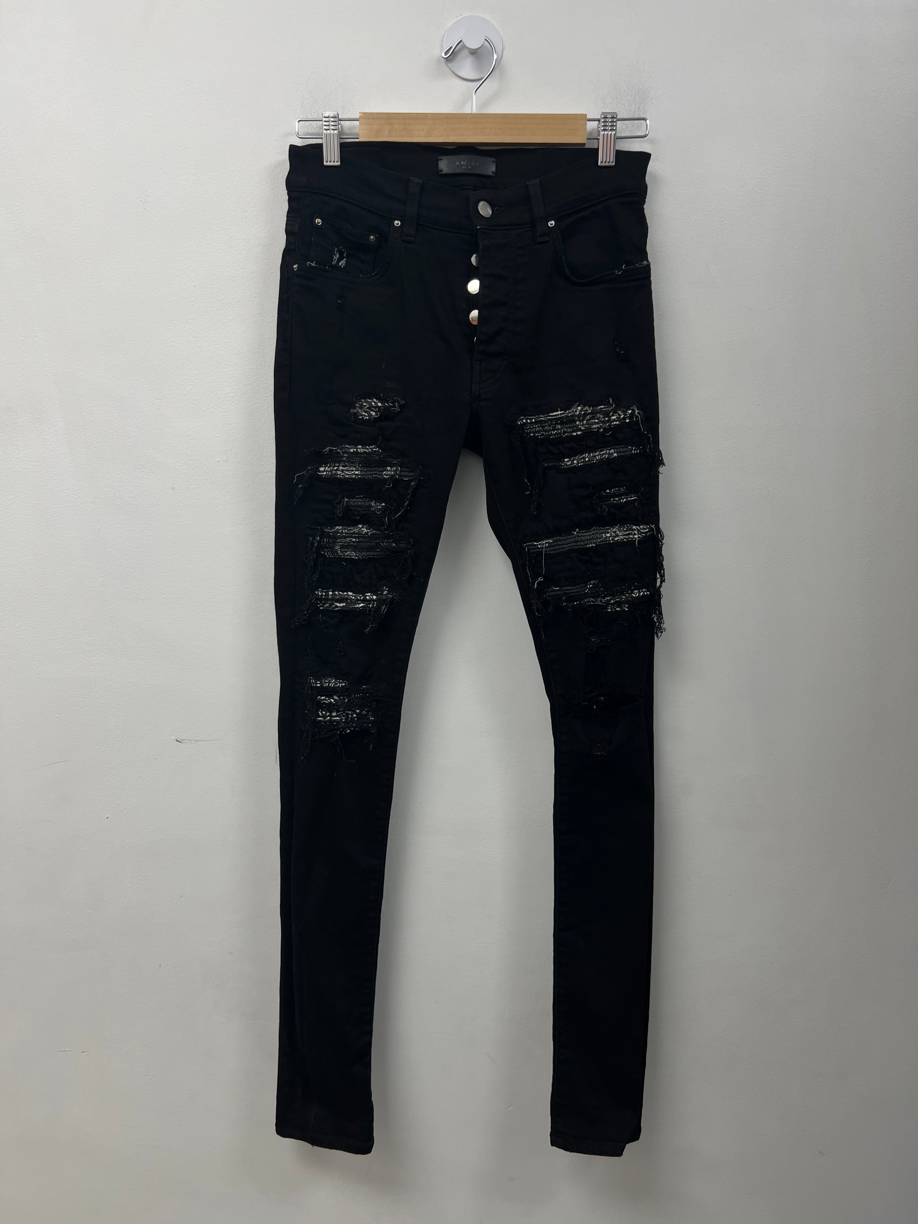 Amiri Black Paisley Thrasher Patch Jeans