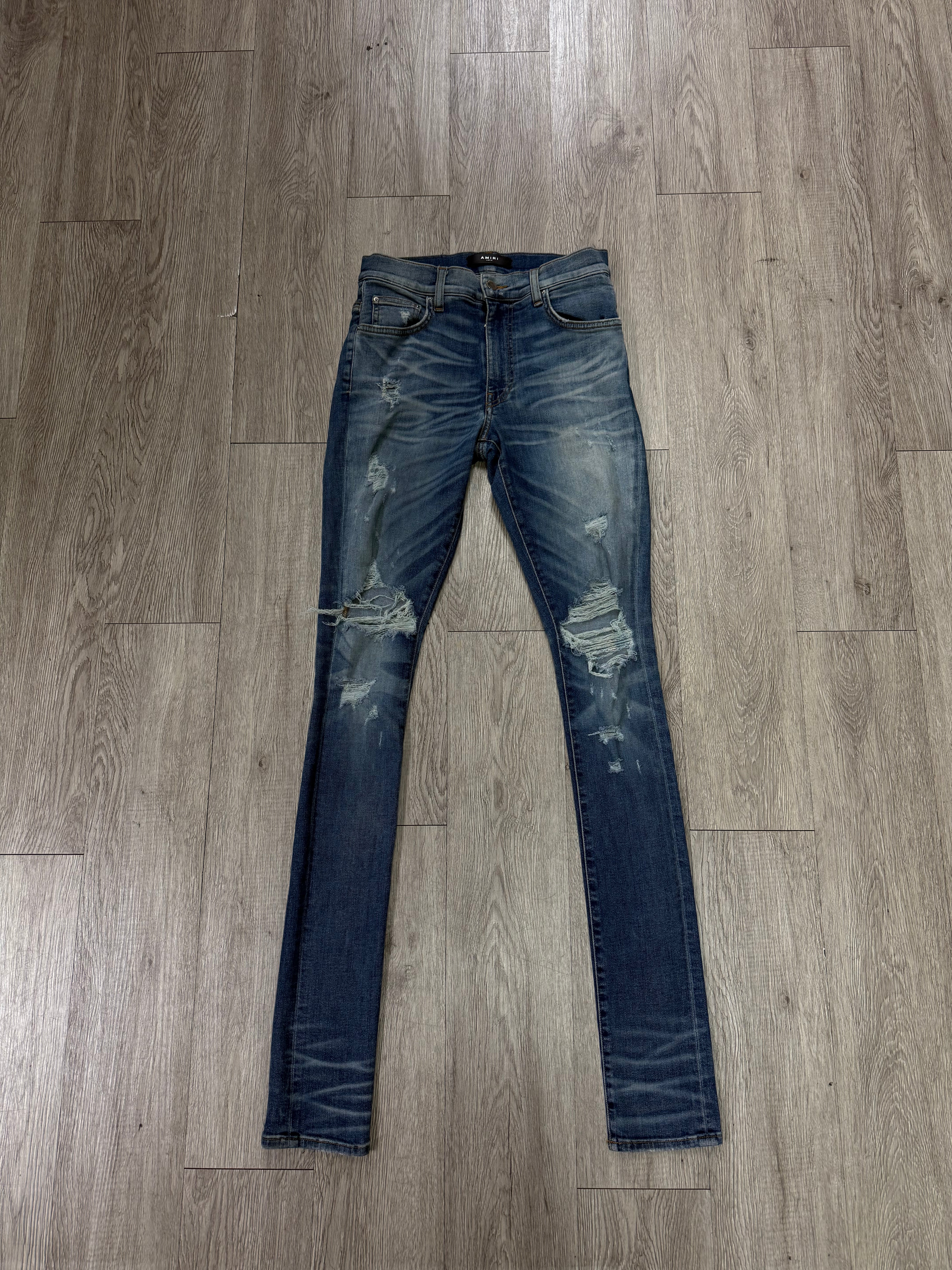 Amiri Light Wash Knee Rip (Zipper) Jeans