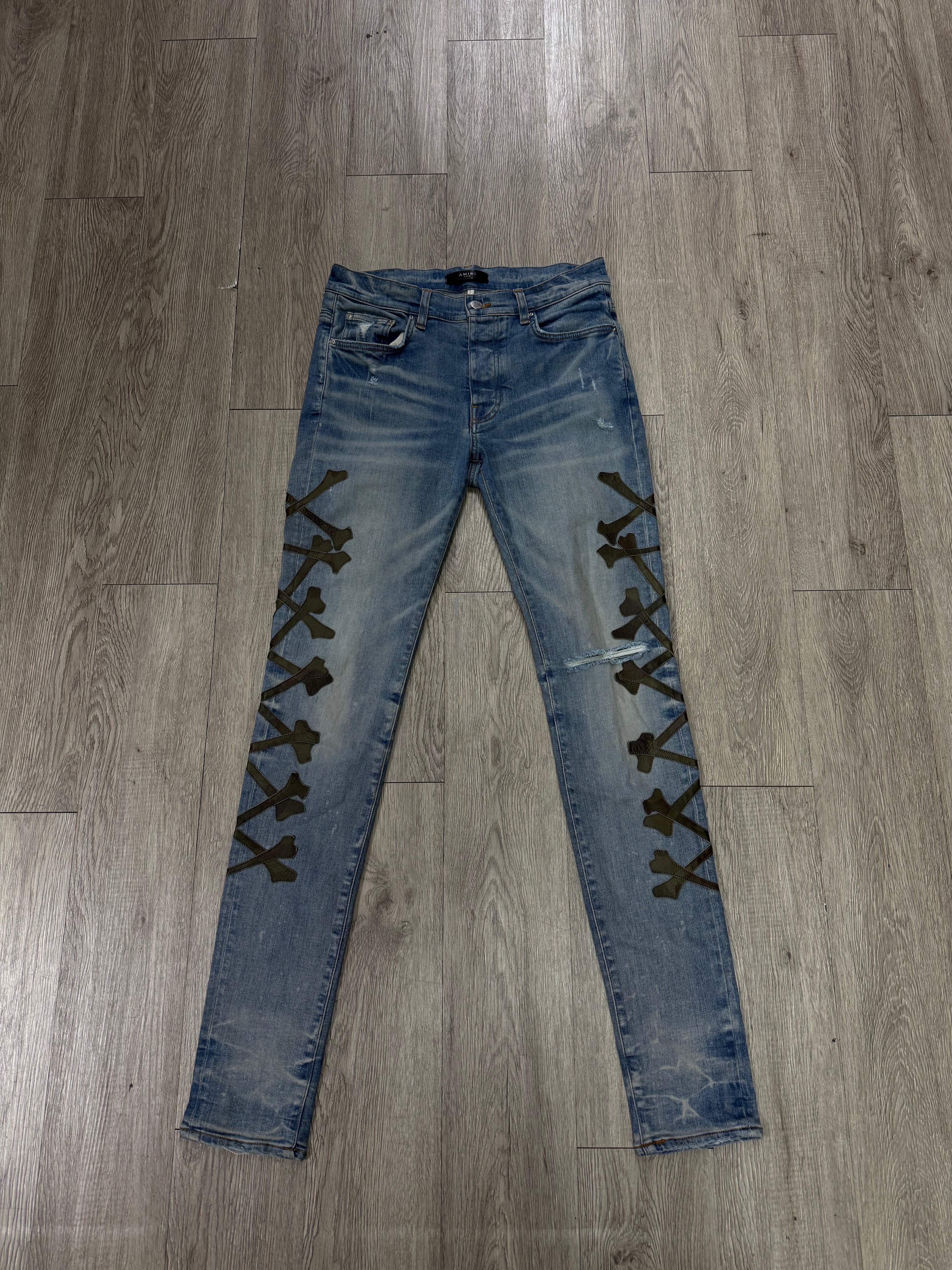 Amiri Light Wash Camo Bones Jeans