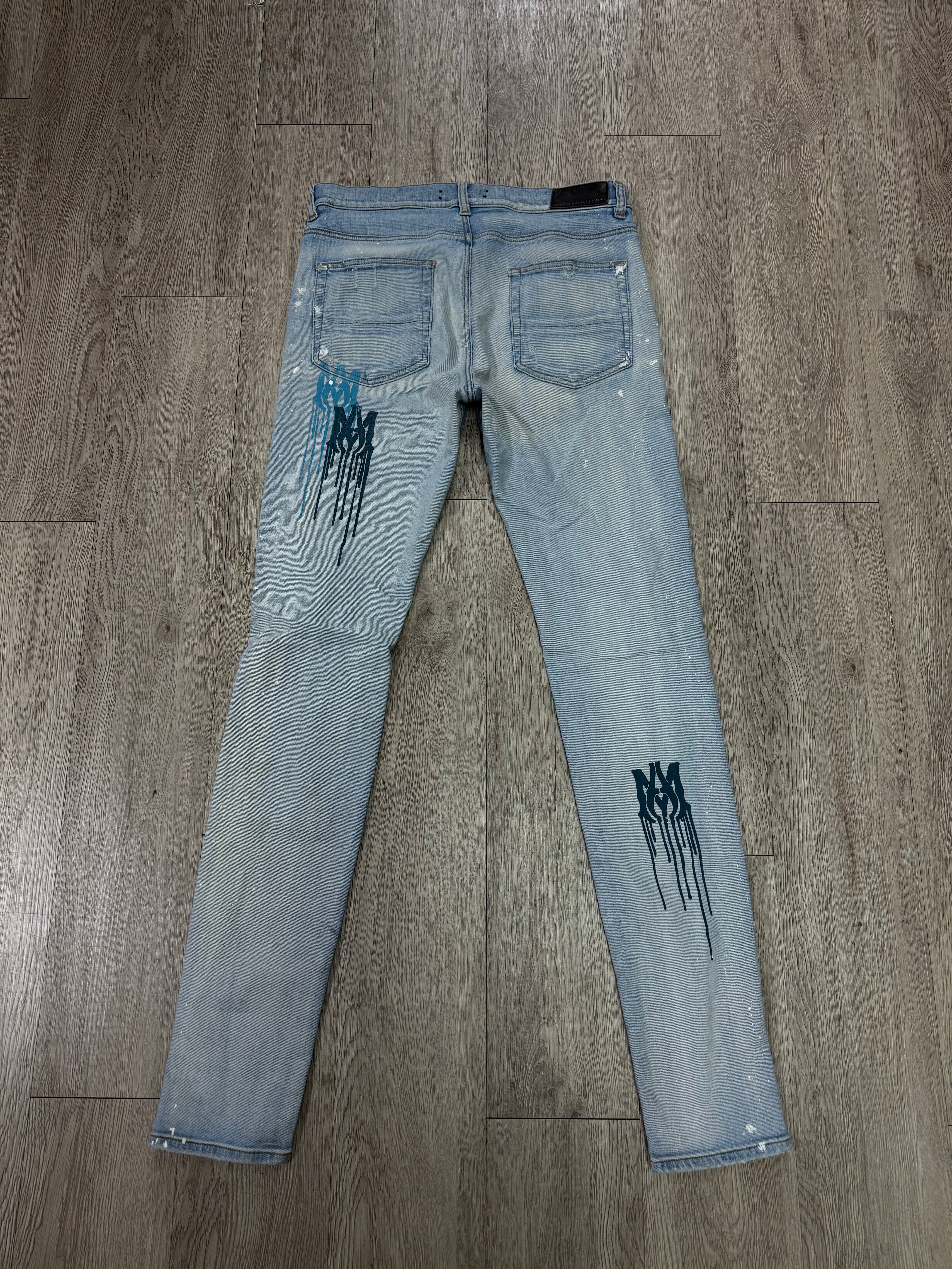 Amiri Light Wash MA Paint Drip Jeans