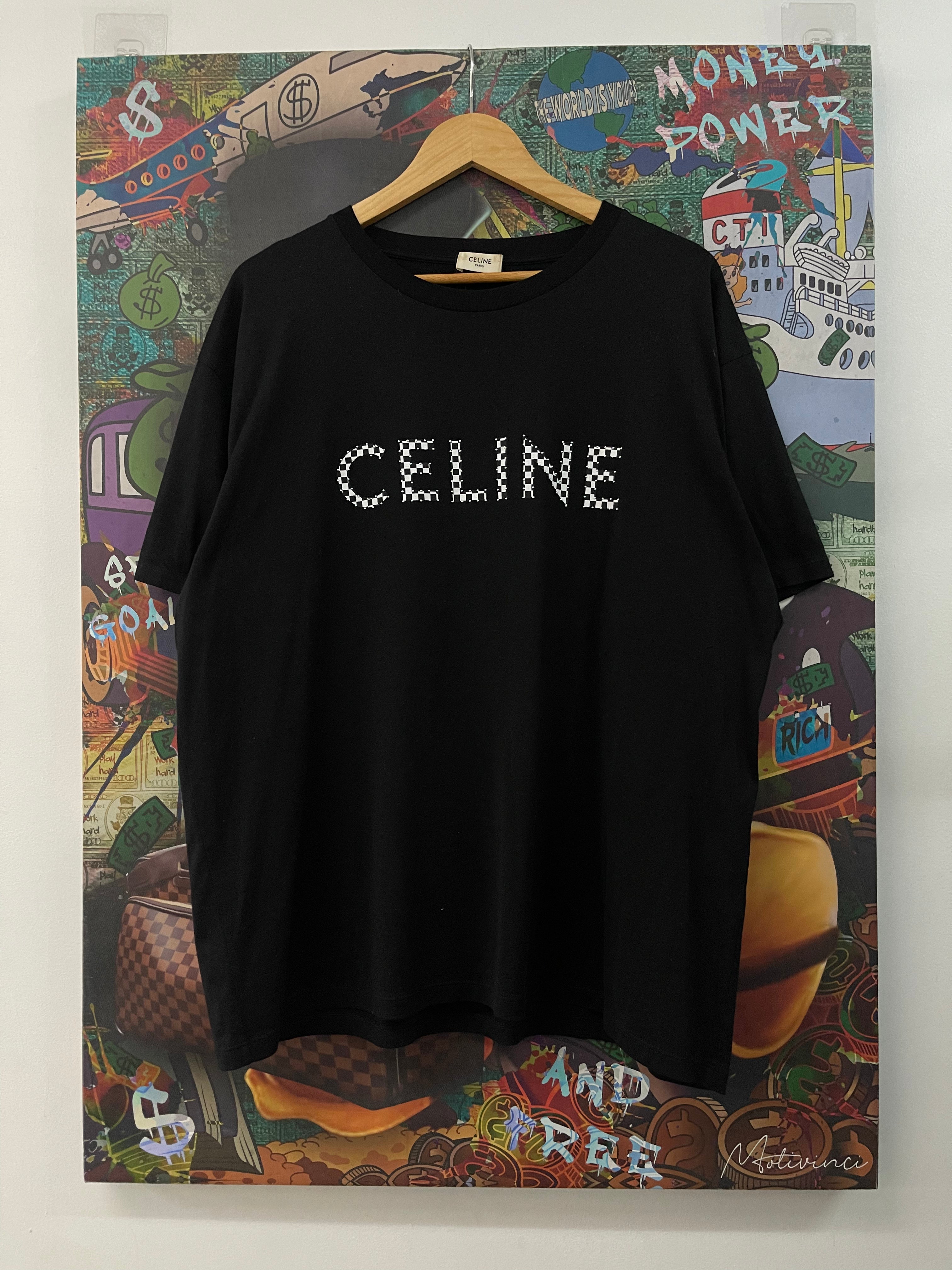 Celine Black Studded Chest Logo Tee