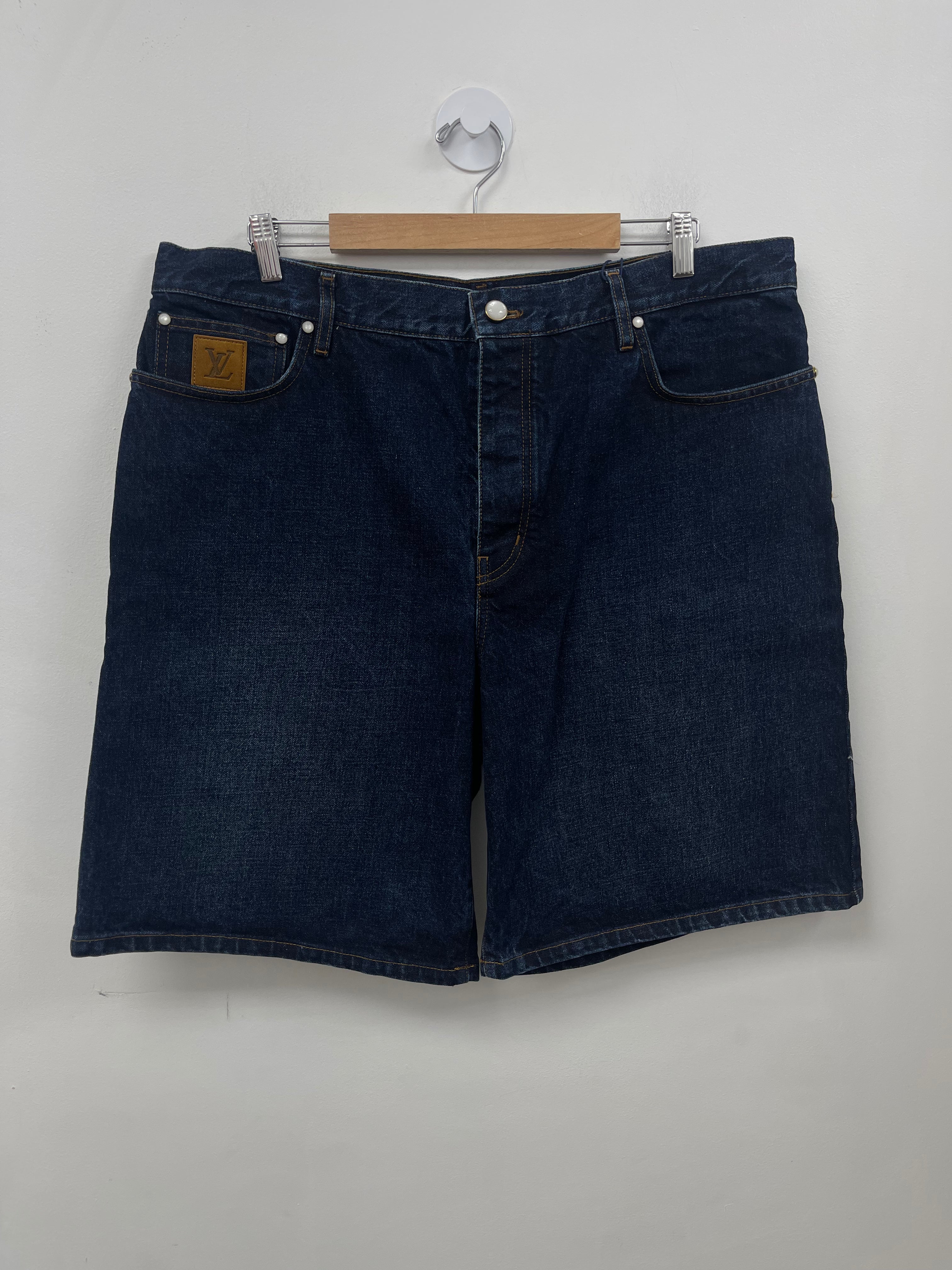 Louis Vuitton Deep Indigo Back Pocket Embroidered Jean Shorts