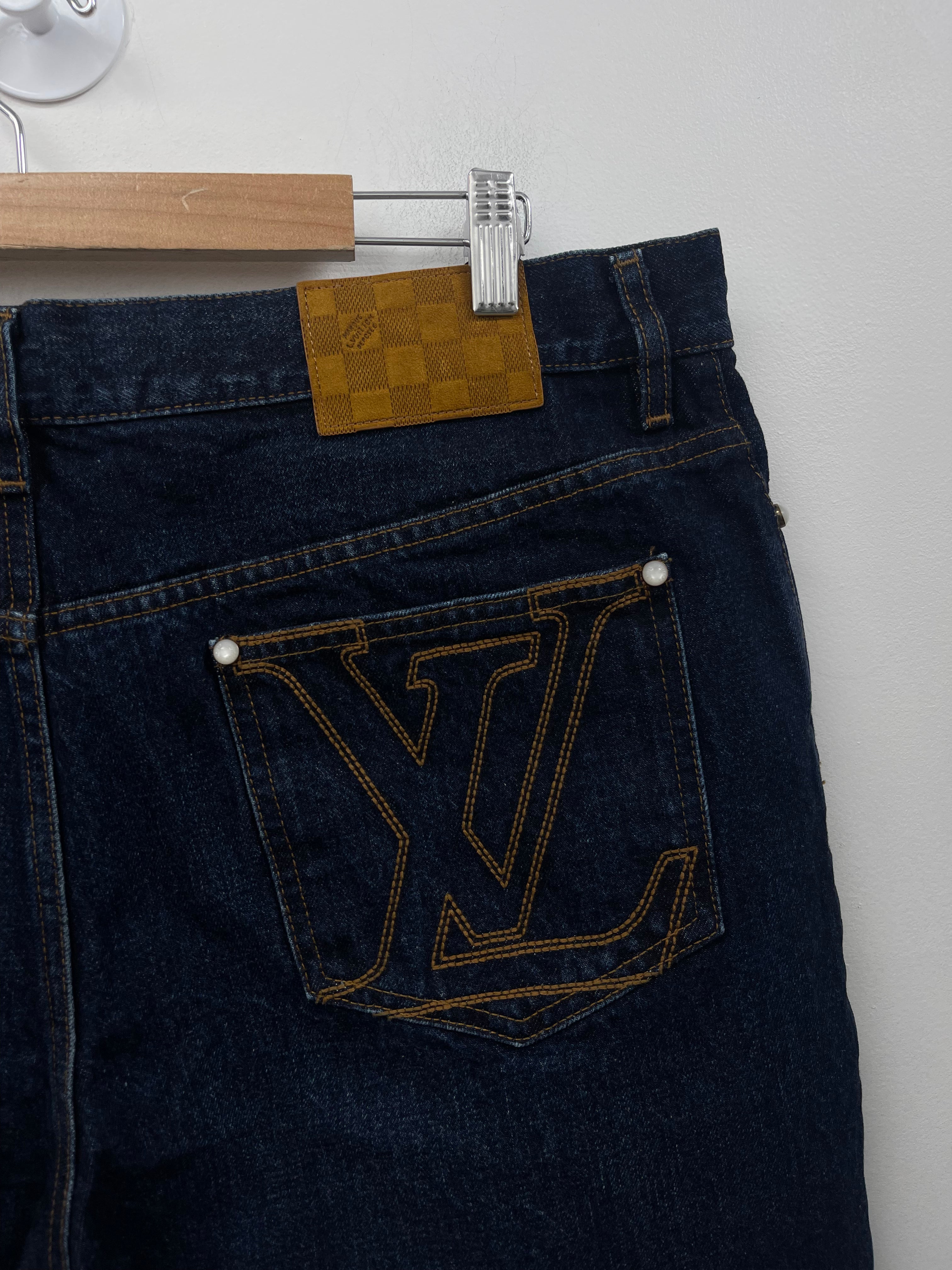 Louis Vuitton Deep Indigo Back Pocket Embroidered Jean Shorts