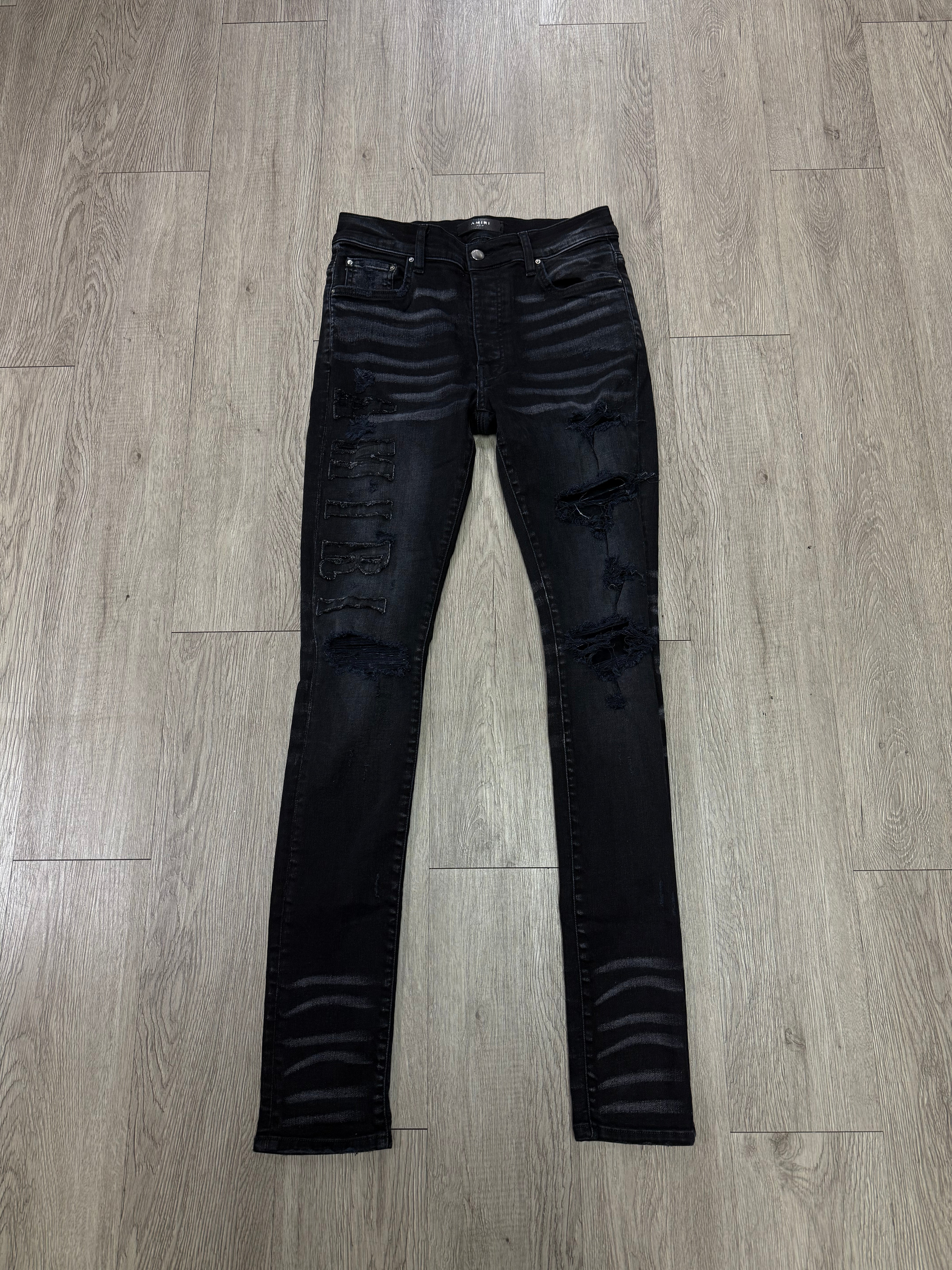 Amiri Black Wash Denim Applique Jeans