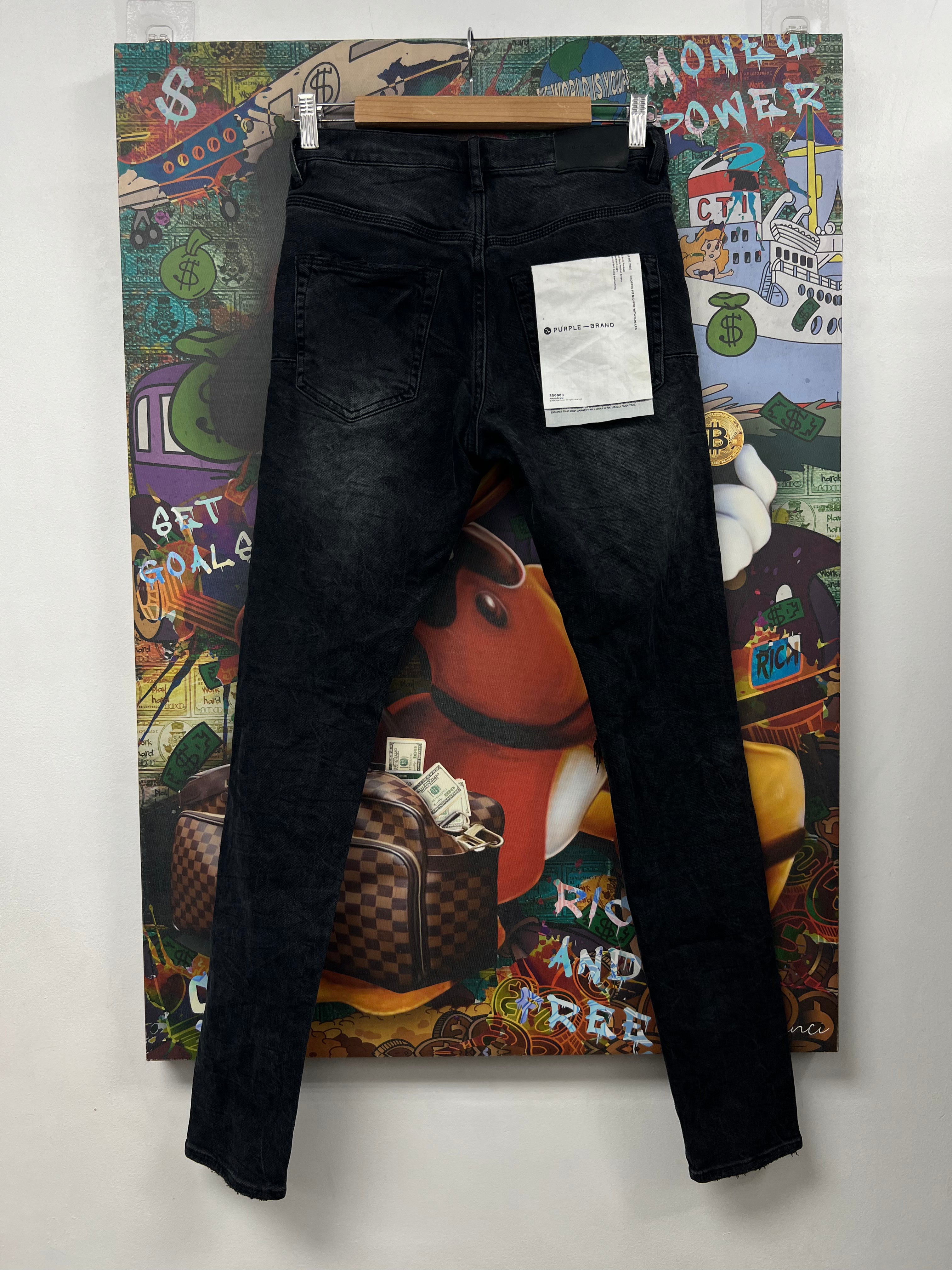 Purple Brand Black Wash Knee Ripped Jeans