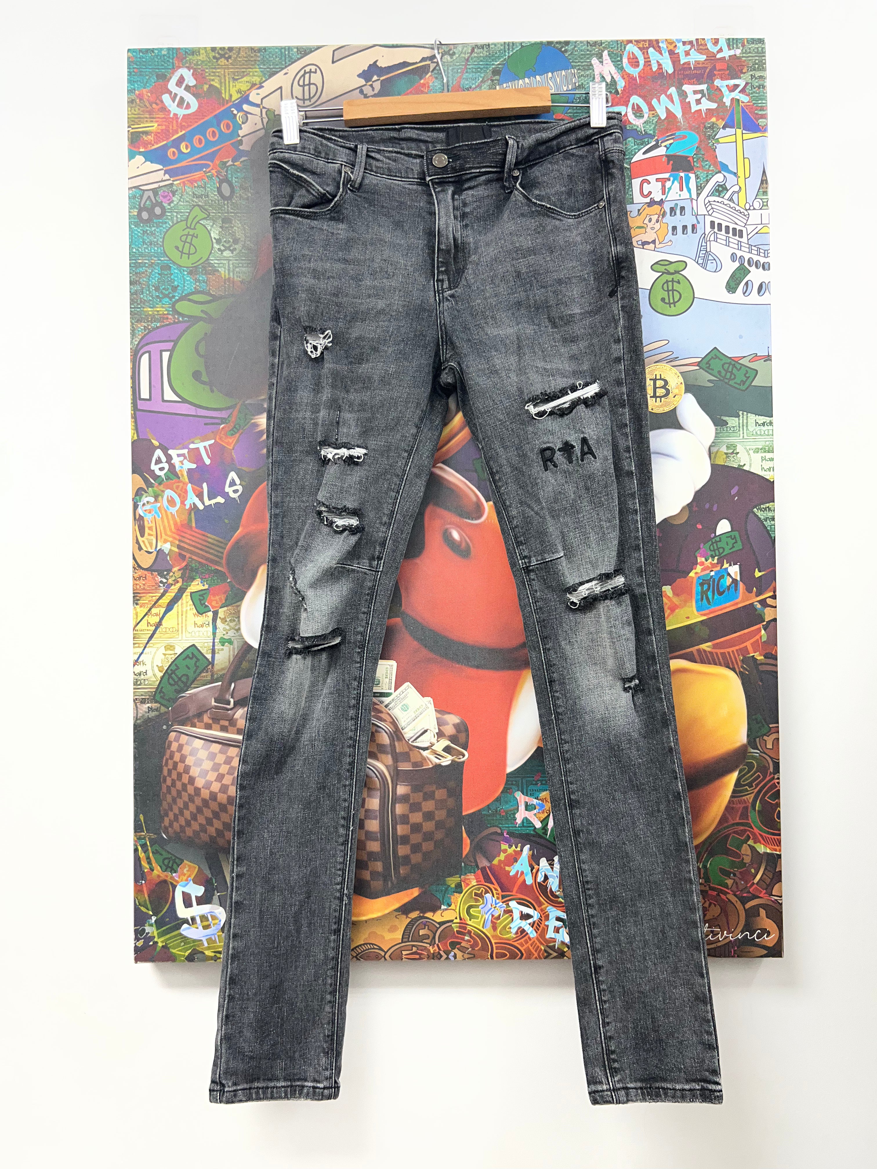 RTA Black Wash Embroidered Jeans