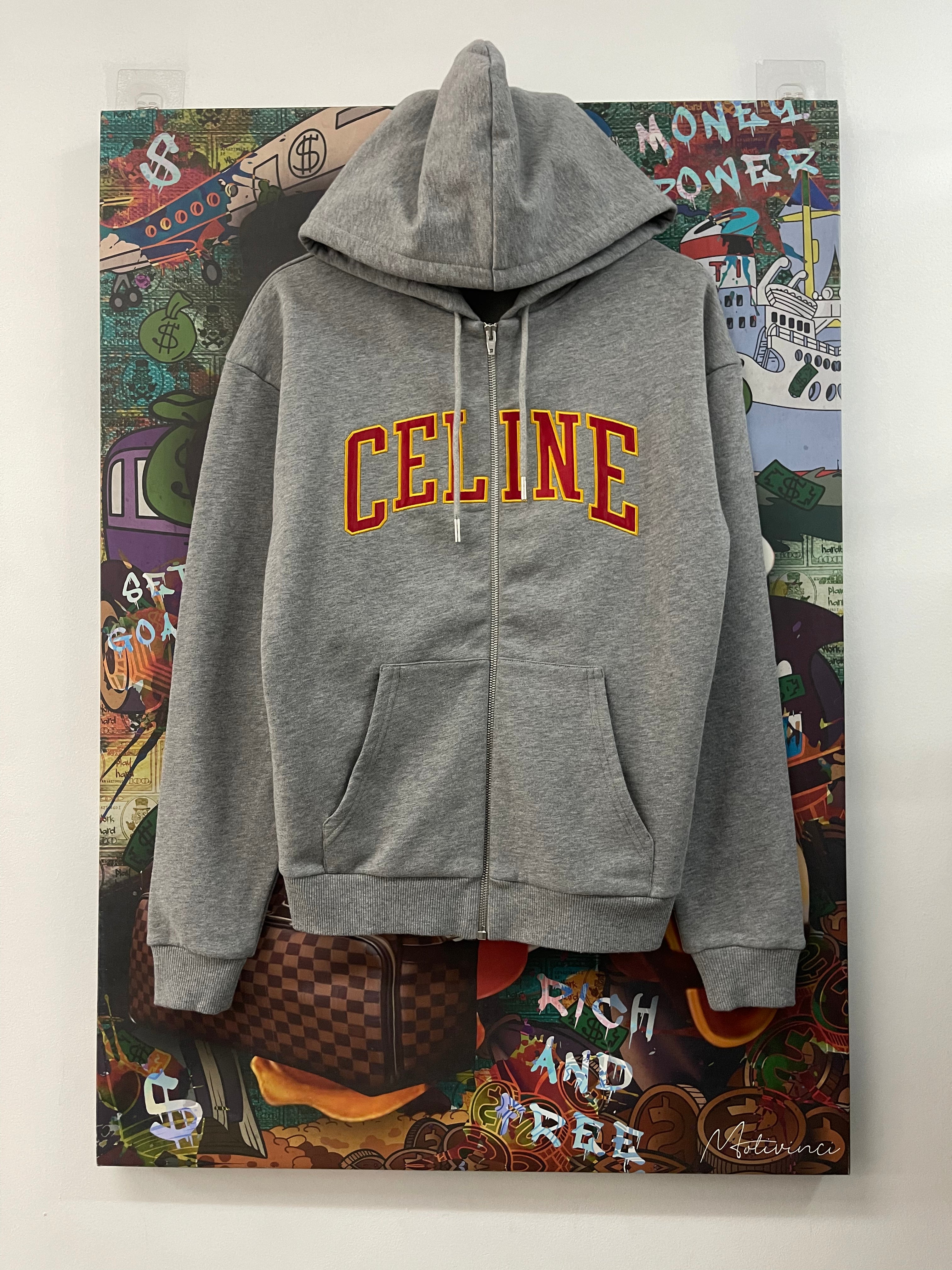 Celine Grey Red Collegiate Logo Zip Up