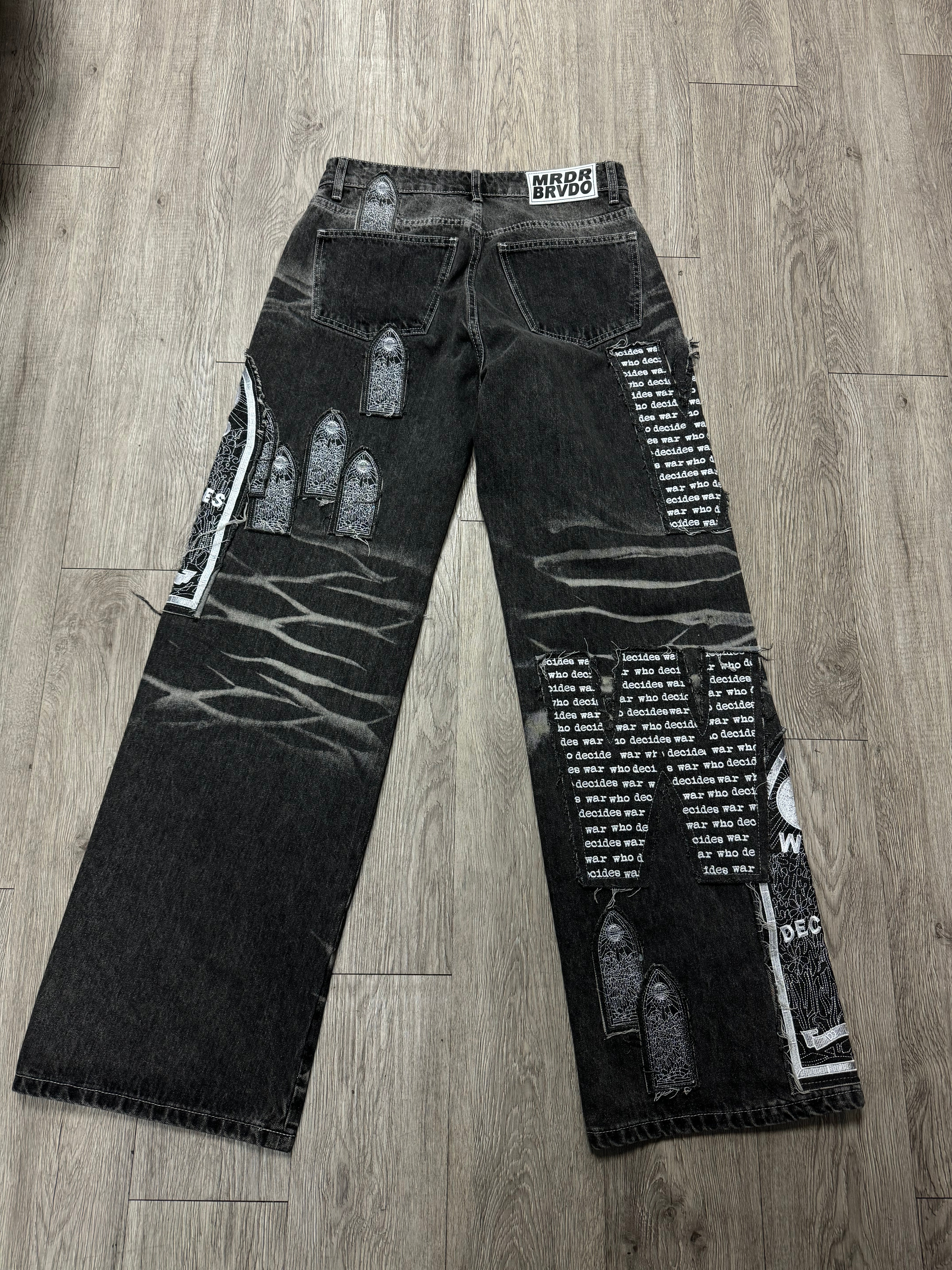 Who Decides War Motif Patched Denim Jeans