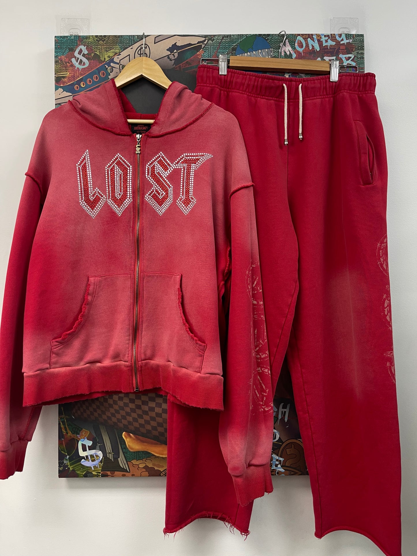 Lost Intricacy Rhinestone Red Sweatpants